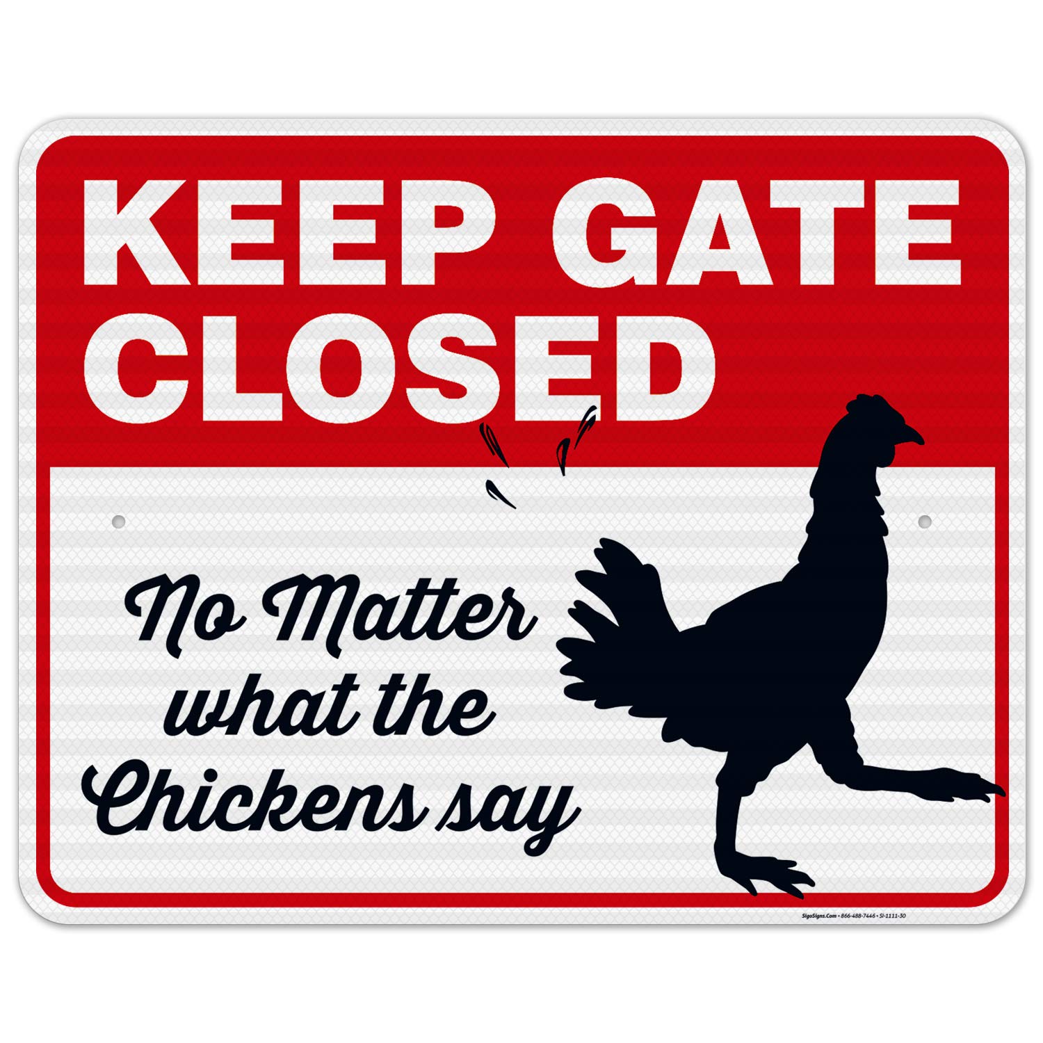 Funny Chicken Coop Sign - 'Keep Gate Closed No Matter What The Chickens Say' - 24x30 Inches Reflective Aluminum Sign for Farm & Backyard Decor - Durable 3M EGP .080 Aluminum, Fade Resistant - Perfect for Chicken Coops, Barns & Garden Gates - Made in USA