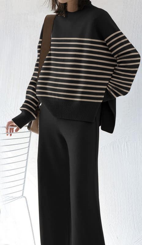 ETCYY Women's Elegant Knit Lounge Set - Cozy 2-Piece Sweatsuit with Soft Sweater Top & Wide Leg Sweatpants | Perfect for Home Relaxation, Yoga & Casual Outings