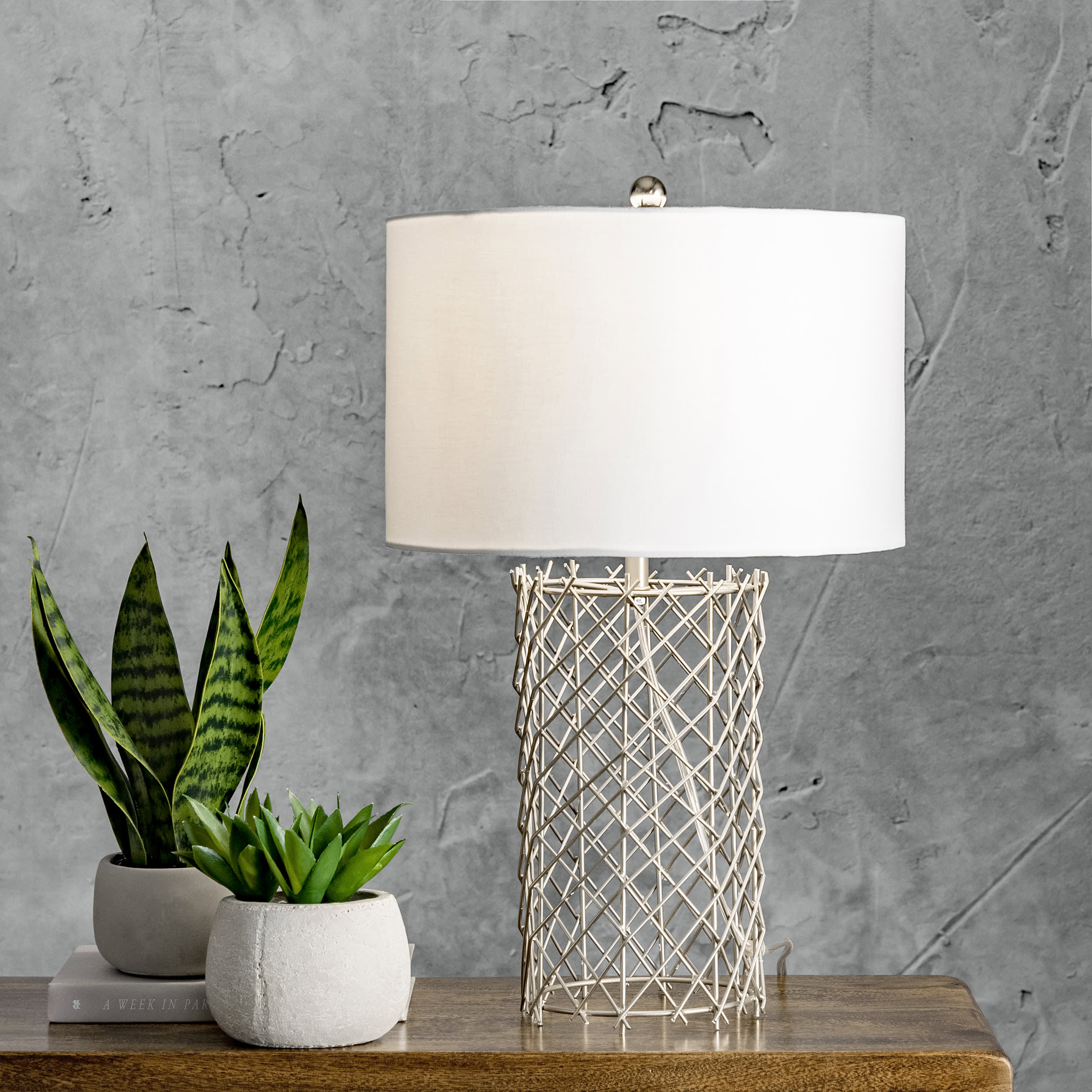 23 Inch Silver Metal Wire Mesh Basket Table Lamp - Modern Home Decor for Living Room, Bedroom, or Office Lighting