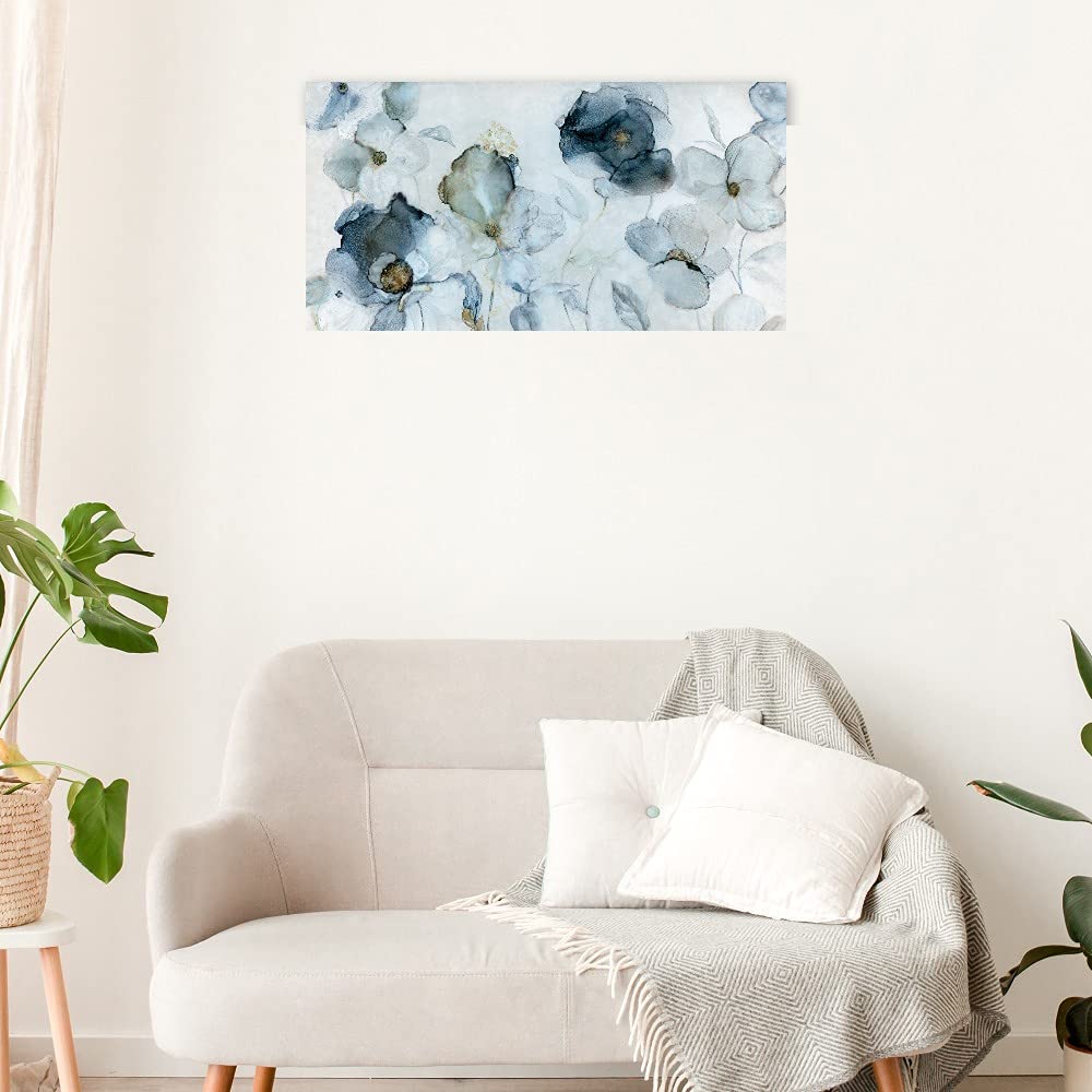 Hand-Painted Floral Indigo Canvas Wall Art by Carol Robinson - 56x29 Inches - Ready to Hang for Living Room, Bedroom, Office Decor - Perfect for Home & Commercial Spaces