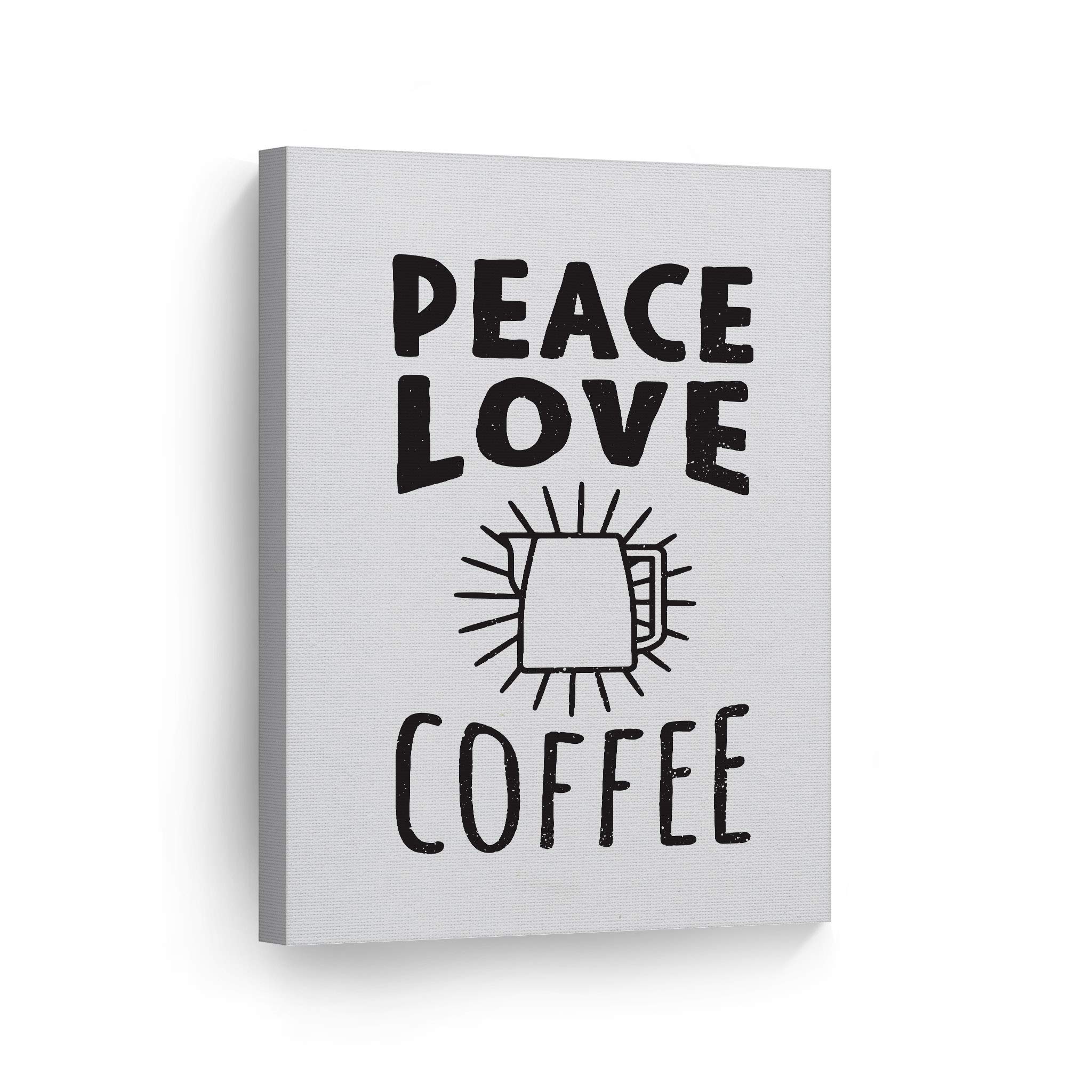 Peace Love Coffee Black & White Canvas Wall Art Print - 36x24 Inches, Farmhouse Kitchen Decor, Inspirational Quote Sign for Coffee Shop, Restaurant, Office & Home - Perfect Gift for Coffee Lovers