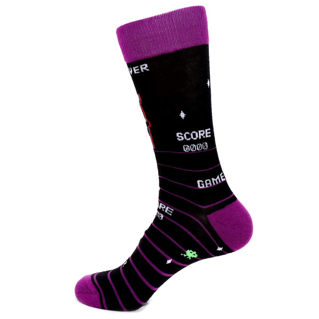 Men's Gamer Arcade Novelty Socks - Black, Dark Purple, Green & White | Comfortable Cotton Socks for Gaming, Casual Wear & Gift Giving