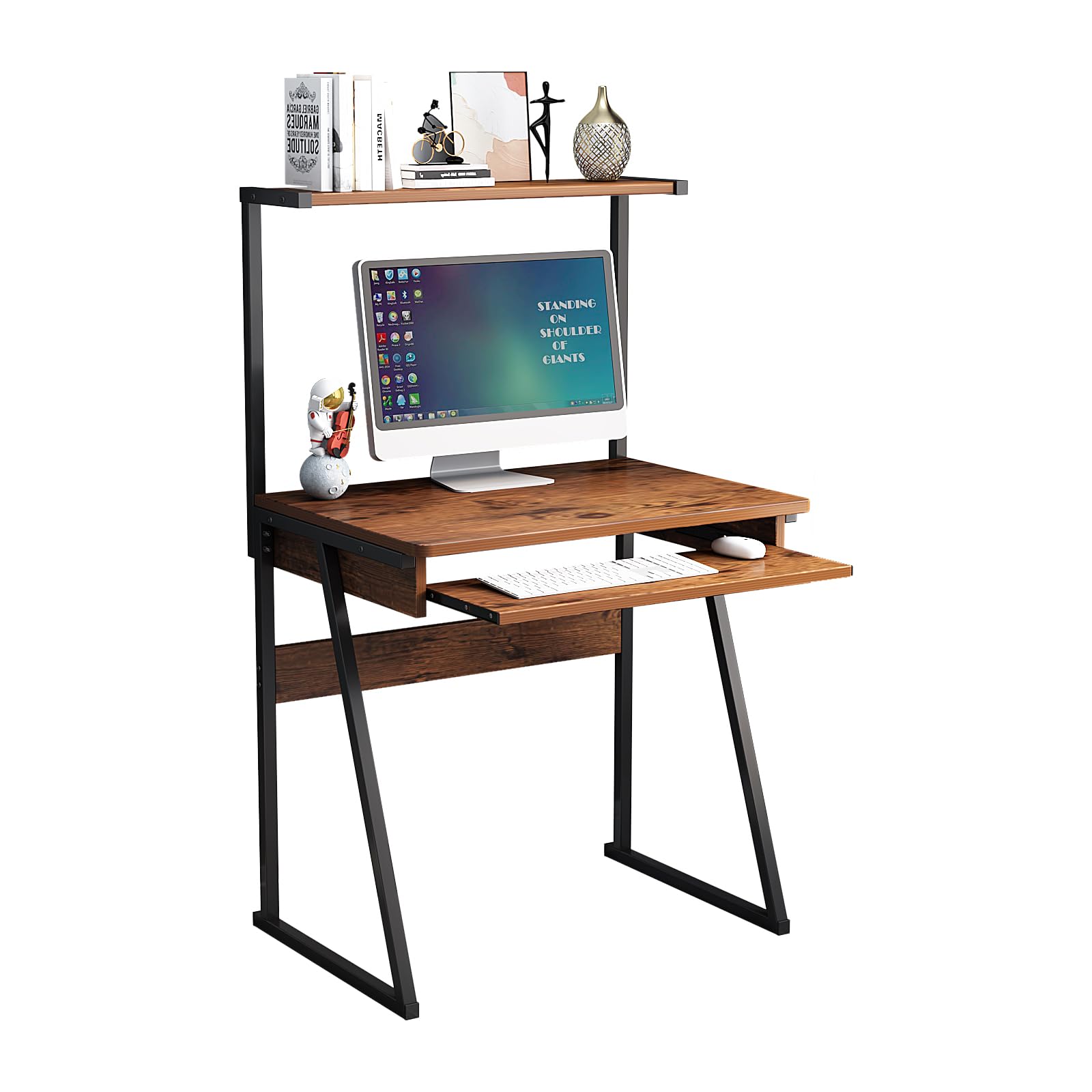 Compact 2-Tier Small Computer Desk with Keyboard Tray - Space-Saving Laptop Workstation for Home Office, Study or Small Spaces - Rustic Brown Finish - Perfect for Apartments, Dorms & Workspaces