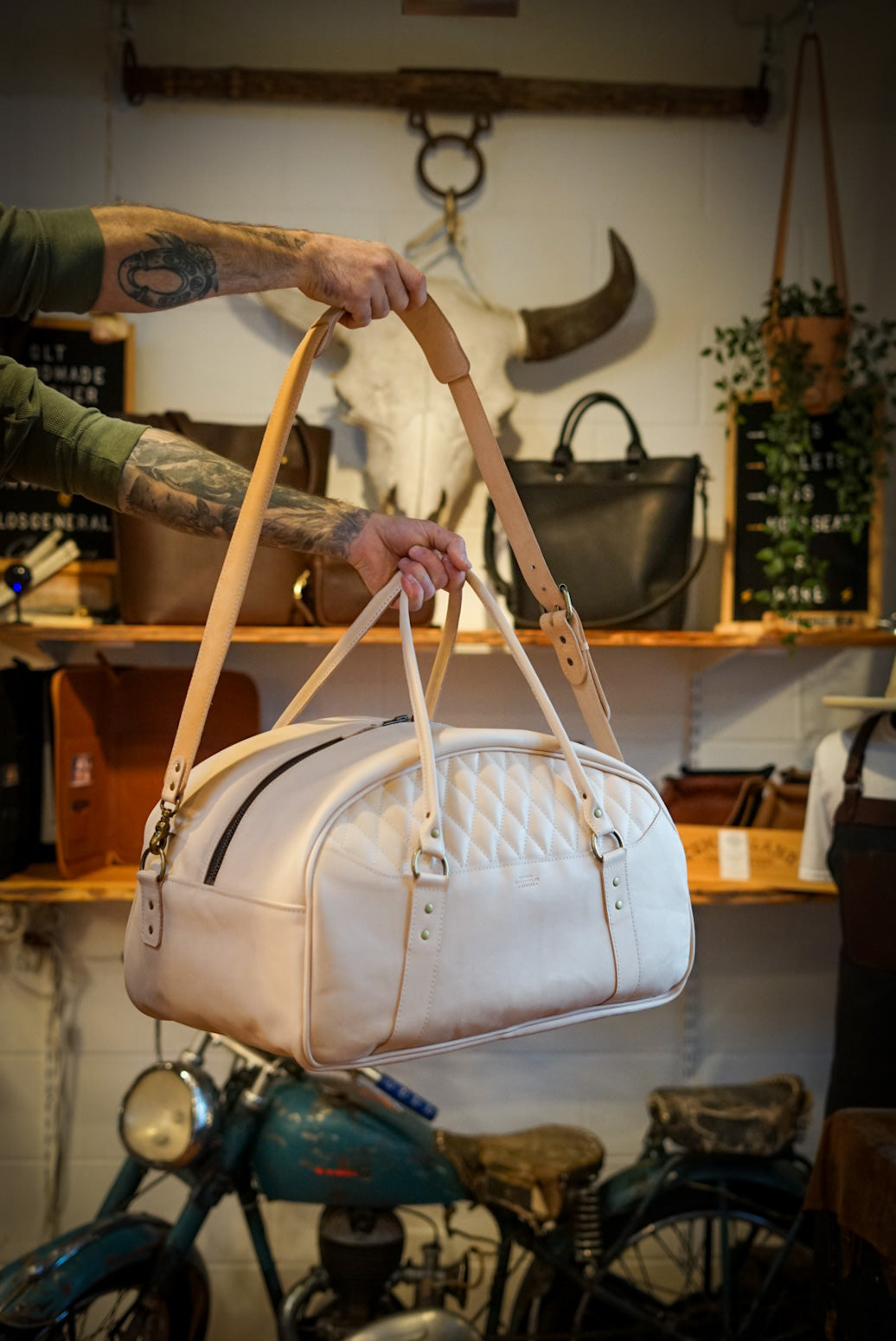 Premium Genuine Leather Rancher Duffle Bag - Natural Vegetable Tanned - Stylish Travel & Work Bag for Men & Women - Perfect for Weekend Getaways, Business Trips & Outdoor Adventures