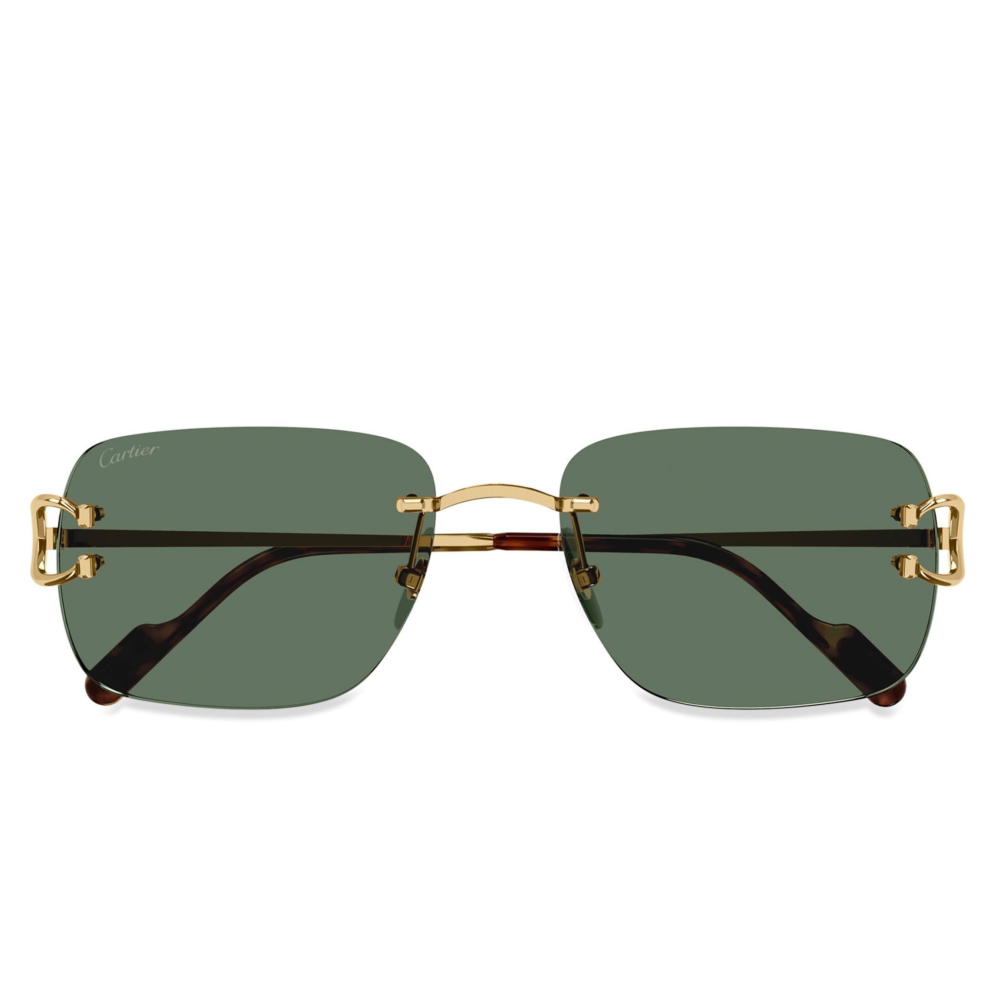 Cartier CT0330S 002 C Decor Gold Green Rimless Sunglasses for Women - Luxury Designer Shades for Driving, Beach & Outdoor Activities