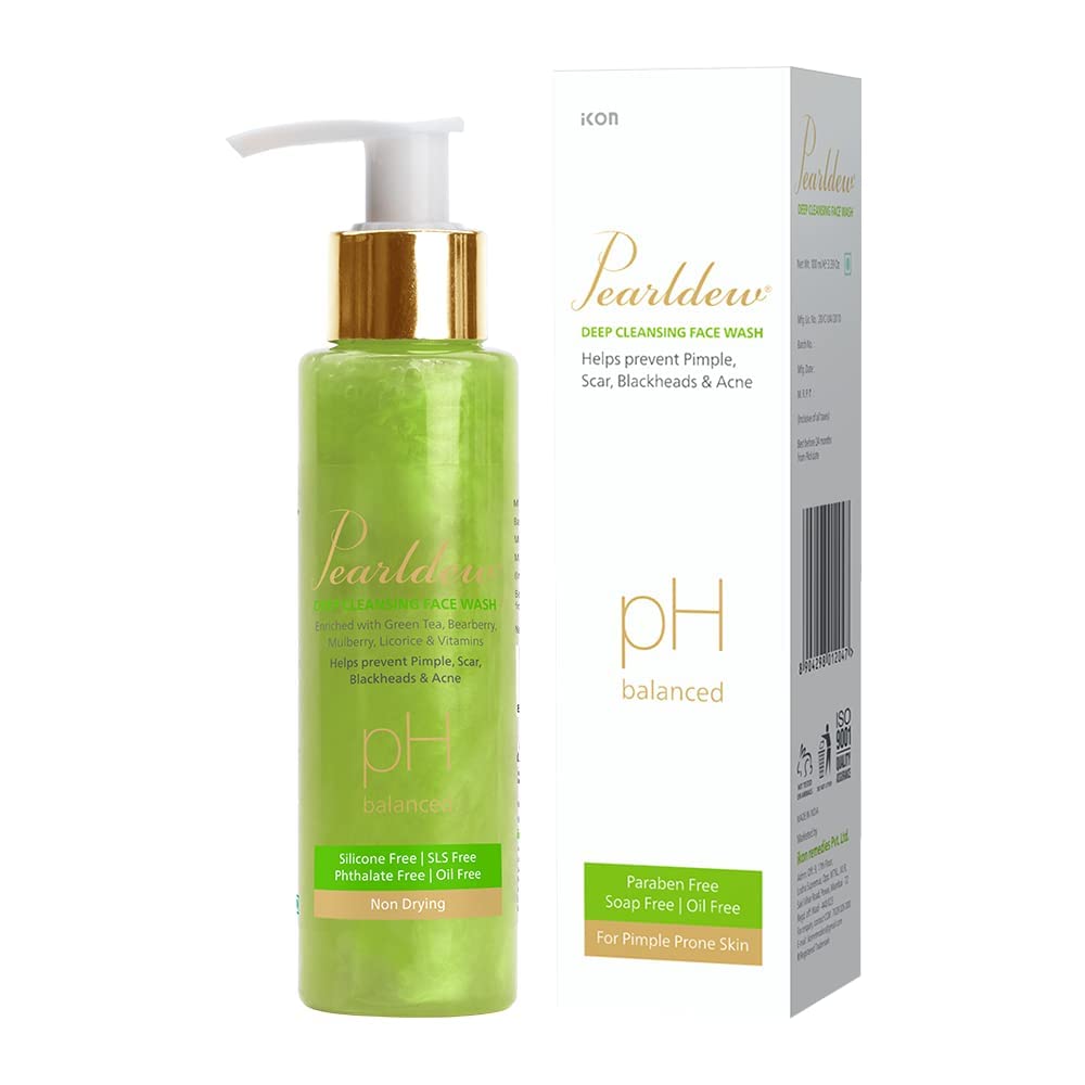 Pearldew Neem Aloe Vera Tulsi Deep Cleansing Face Wash - Paraben-Free, Oil-Free, Soap-Free for Clear & Bright Skin - Gentle Formula for All Skin Types (Men & Women) - 100ml - Perfect for Daily Skincare Routine & Acne-Prone Skin