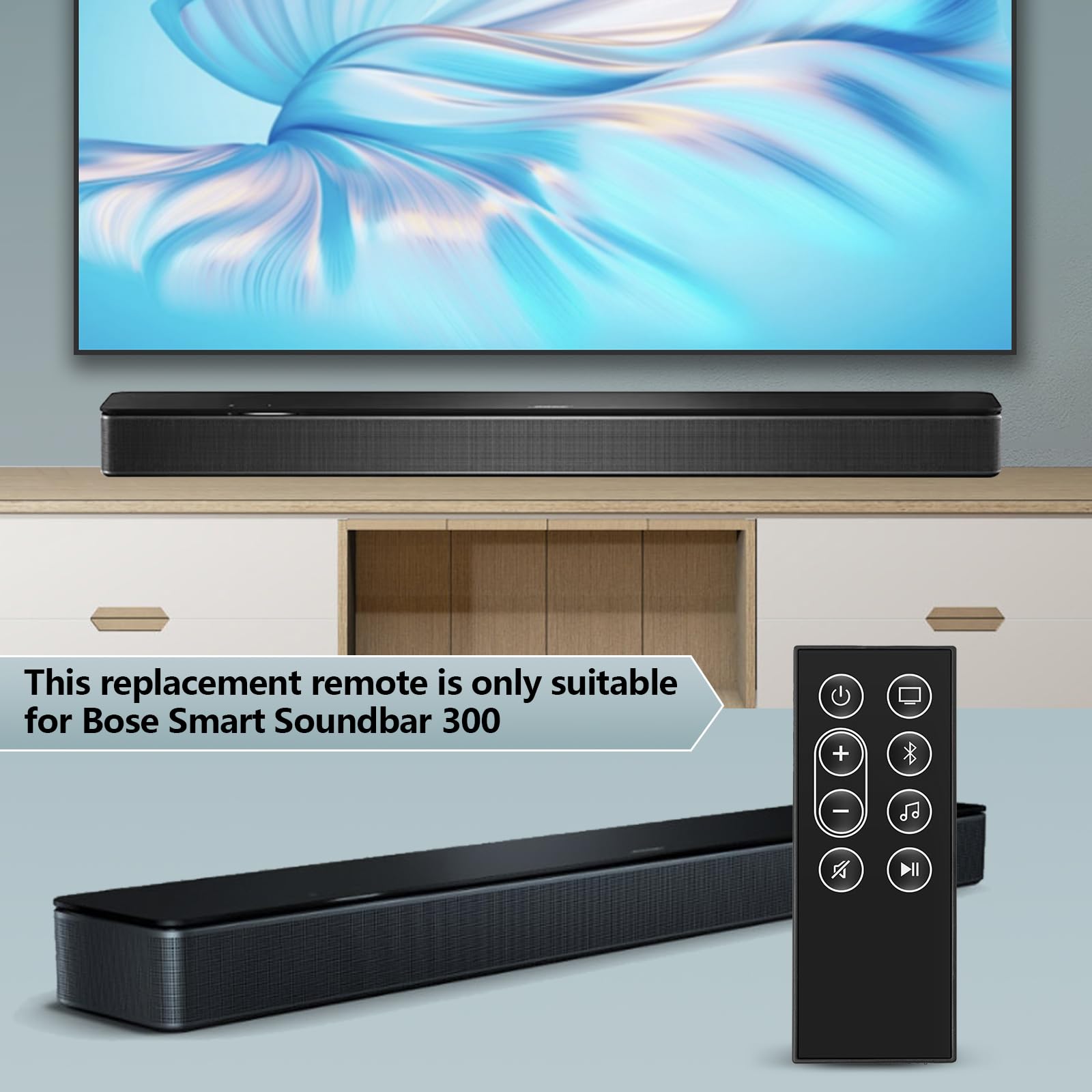 Bose Smart Soundbar 300 Replacement Remote Control (Model 843299-1100) - Compatible with Bose Smart Soundbar 300 (432552) | Includes Battery | Perfect for Home Theater & Entertainment Systems