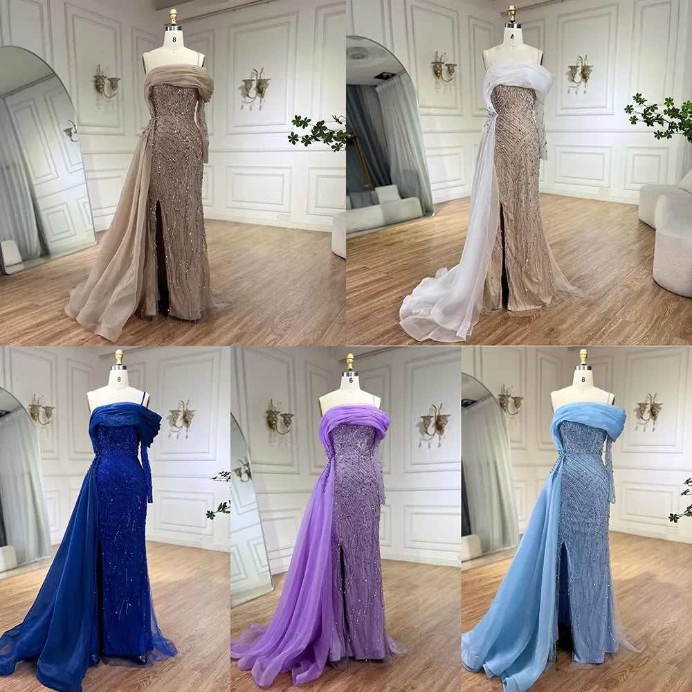 Elegant Blue Mermaid One Shoulder Evening Dress with Luxury Pearl Beading for Women - Perfect for Weddings, Parties & Special Occasions - Serene Hill Collection 2025 LA72244