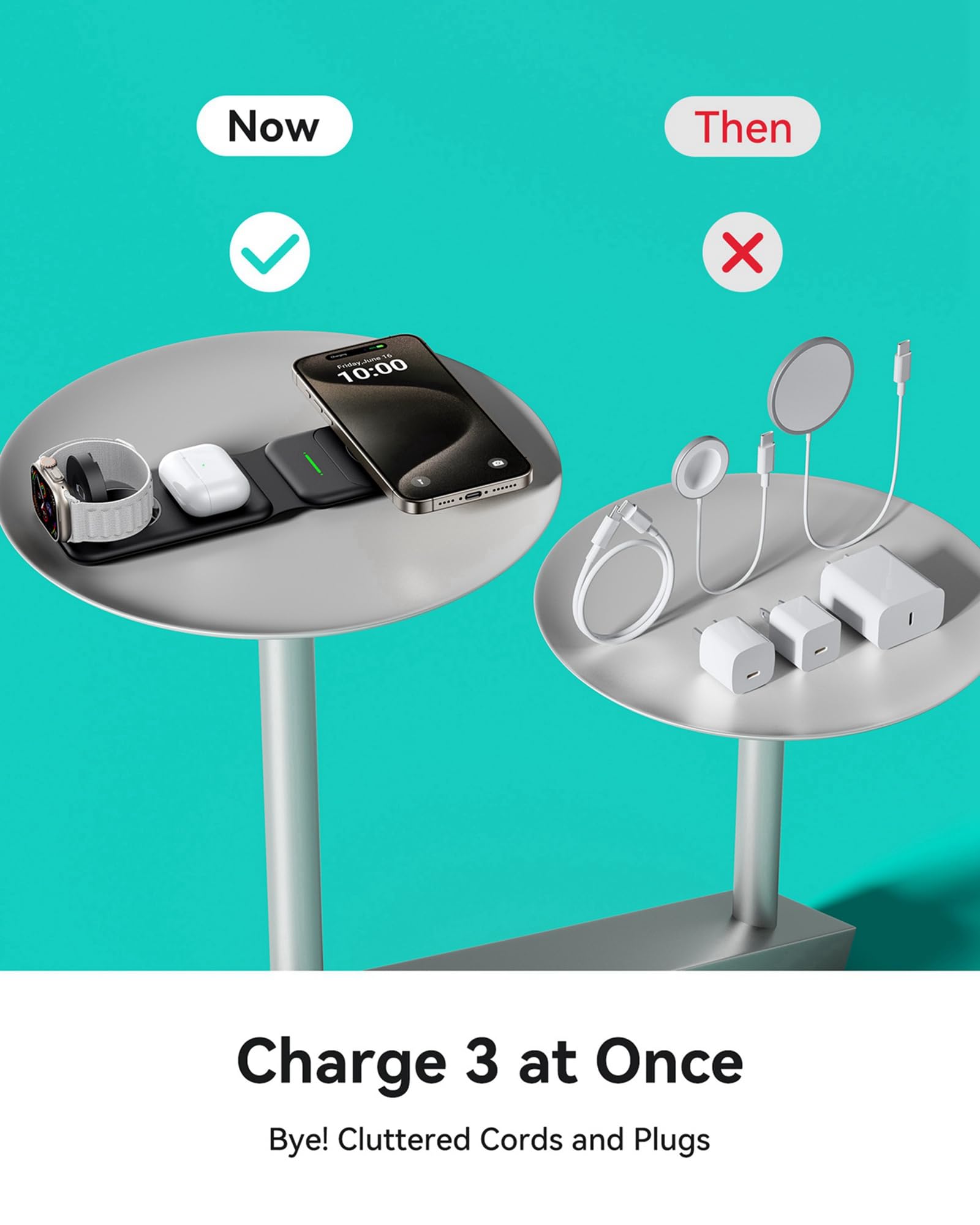 INIU 3-in-1 Wireless Charging Station with MagSafe - Qi Certified Fast Charger for iPhone 16/15/14/13/12 Pro Max, Apple Watch Ultra, AirPods Pro - Compact Travel-Friendly Design for Home, Office & Car Use