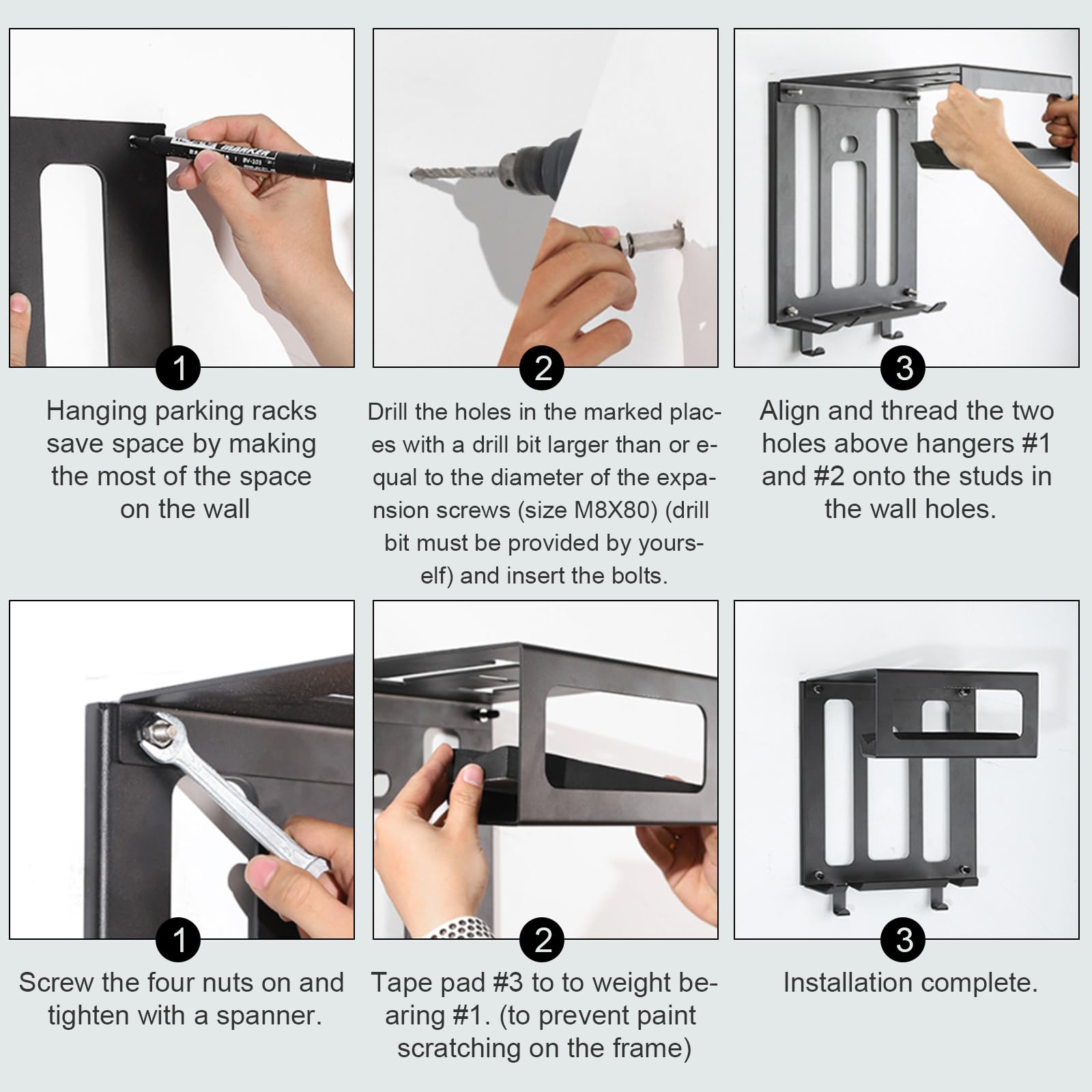 Wall Mounted Bike Storage Rack - Horizontal Indoor Bicycle Holder for Road & Race Bikes - Space Saving Wall Bracket with Easy Installation - Perfect for Garage, Apartment & Small Space Organization
