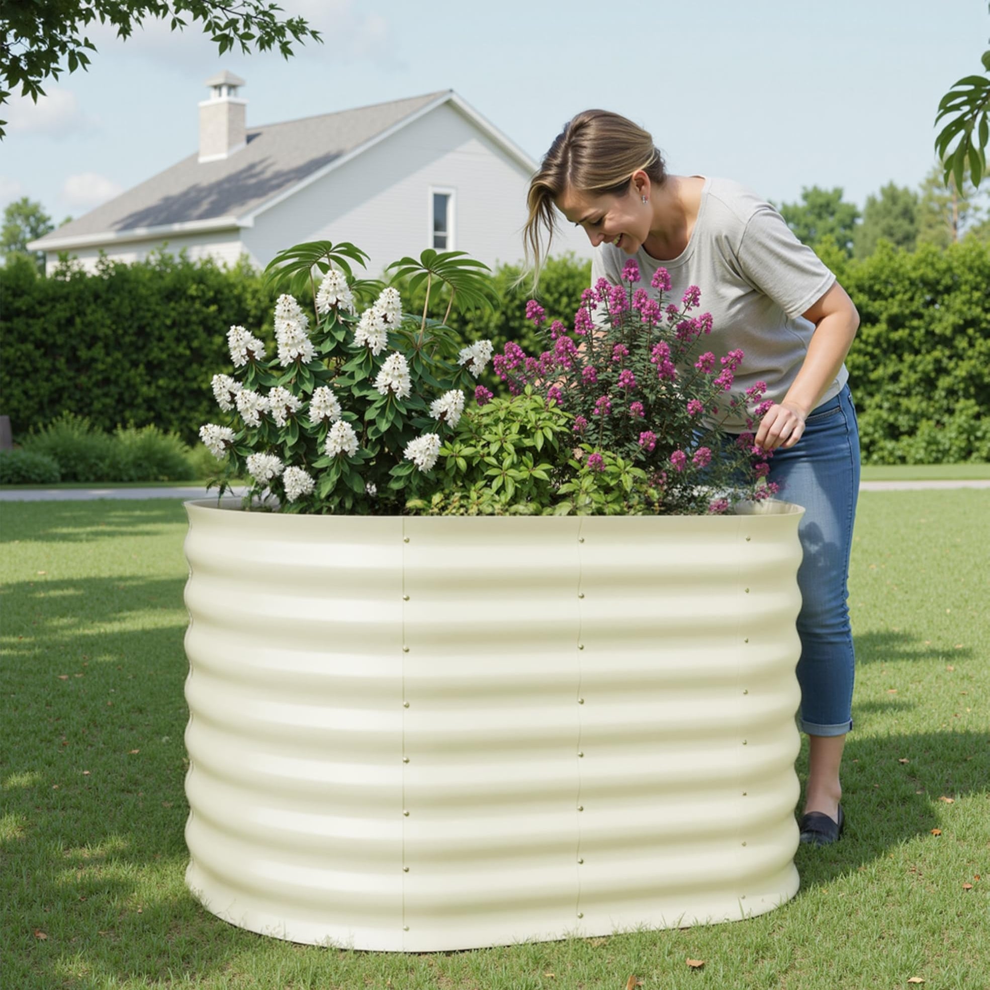 GARVEE 4'x2'x2' Galvanized Steel Raised Garden Bed - Easy Assembly Outdoor Planter Box for Vegetables, Fruits & Flowers - Durable Beige Gardening Solution for Backyard, Patio & Urban Farming