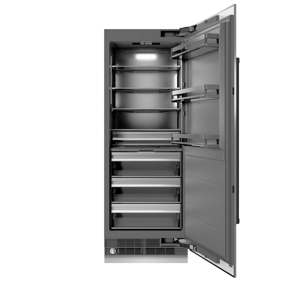 ZLINE Autograph Edition 30-Inch 16.7 cu ft Stainless Steel Column Refrigerator with Graphite Gray Interior & Matte Black Accents - Perfect for Modern Kitchens, Open-Concept Homes & Luxury Appliances (RCRVZ 30430 MB)
