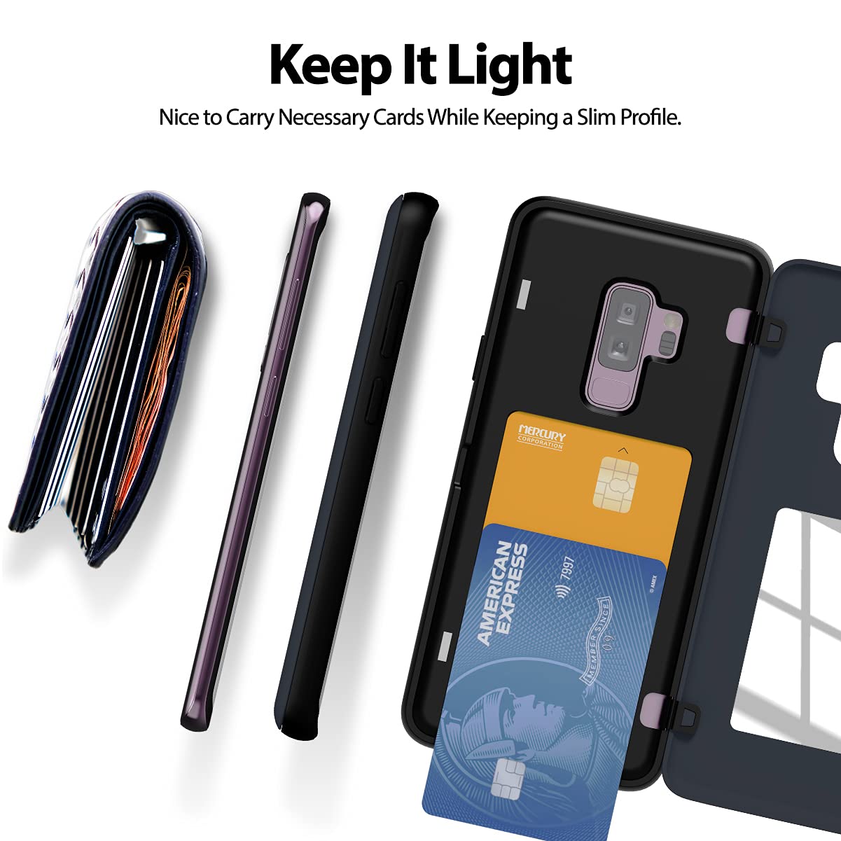 GOOSPERY Magnetic Wallet Case for Samsung Galaxy S9 Plus (2018) - Dual Layer Protective Bumper Cover with Hidden Mirror & Card Holder - Midnight Blue - Perfect for Work, Travel and Everyday Use
