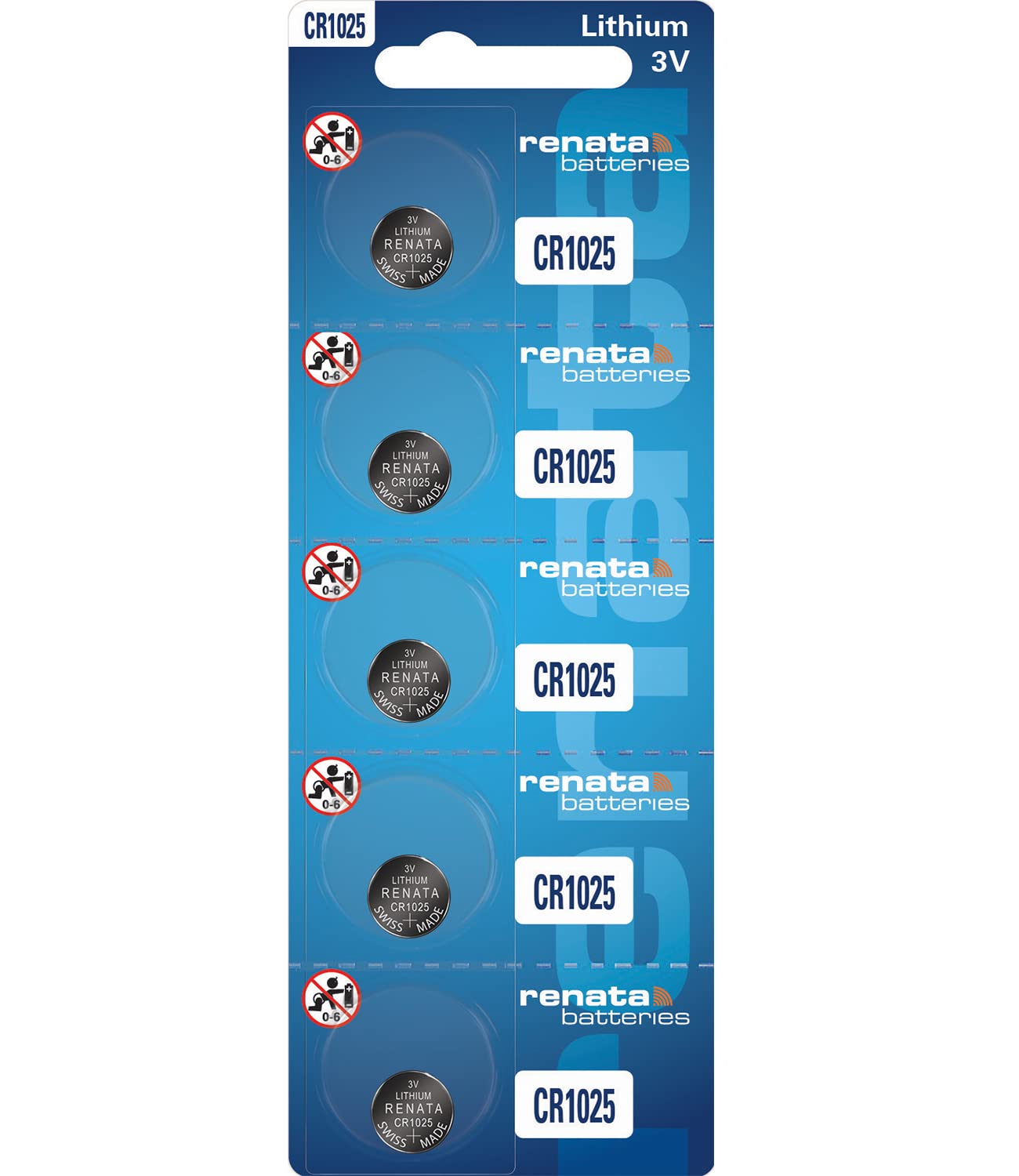 Renata CR1025 3V Lithium Coin Cell Batteries (5-Pack) - Long-Lasting Power for Watches, Calculators, and Key Fobs - Replacement Battery for Small Electronics