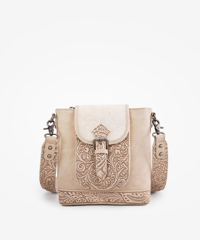 Trinity Ranch Genuine Hair-on Cowhide Tooled Leather Crossbody Purse for Women - Western Style Handbag for Rodeo, Country Music Festivals & Everyday Use