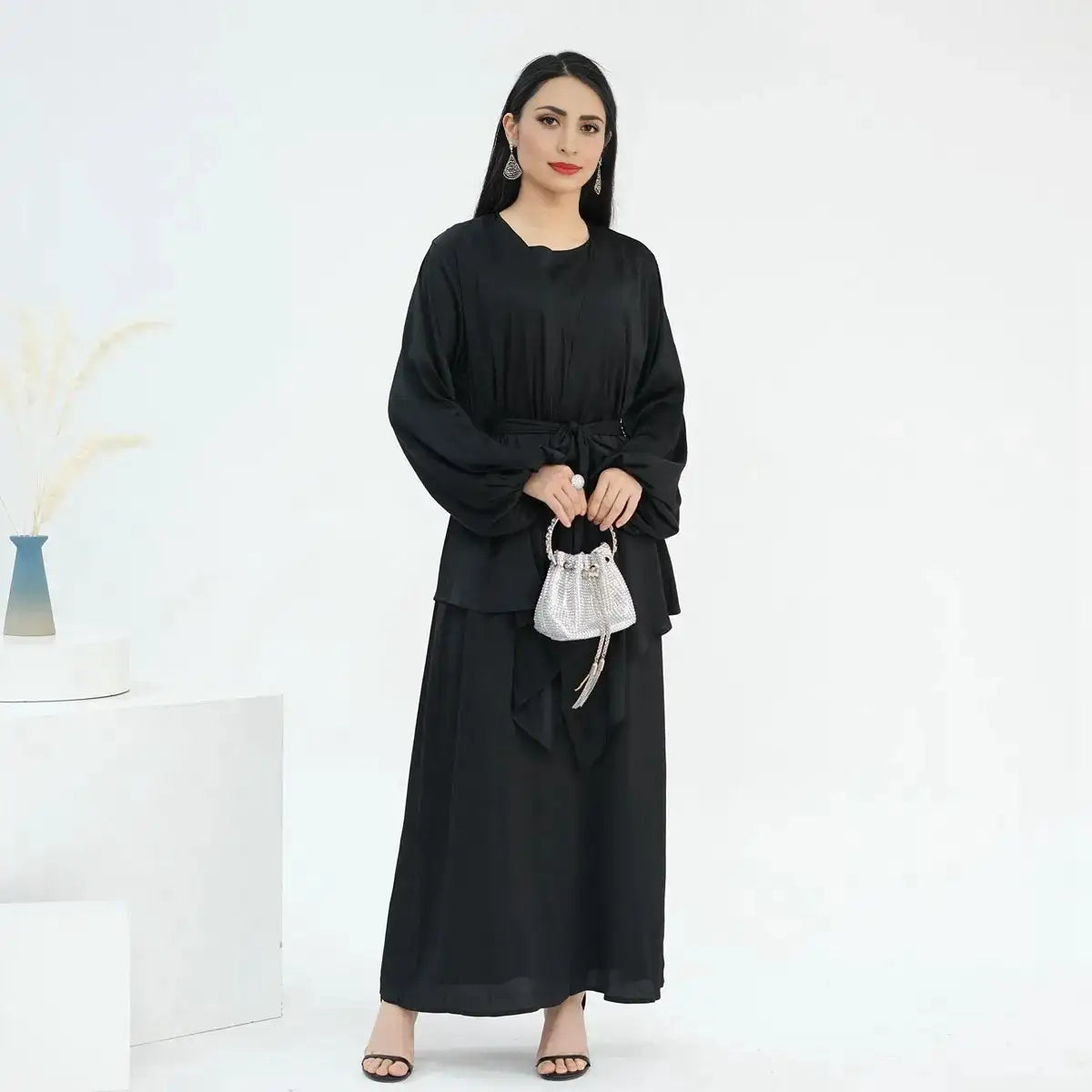 2-Piece Sleeveless Abaya Dress Set with Outer Tops - Modest Muslim Women's Prayer Dress for Home & Mosque Wear