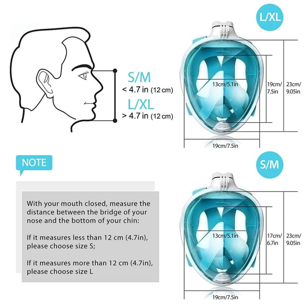 Full Face Snorkel Mask for Adults & Kids - 180° Panoramic View Anti-Fog Scuba Diving Mask with Detachable GoPro Mount - Perfect for Ocean Swimming, Snorkeling, Beach Vacations & Underwater Photography