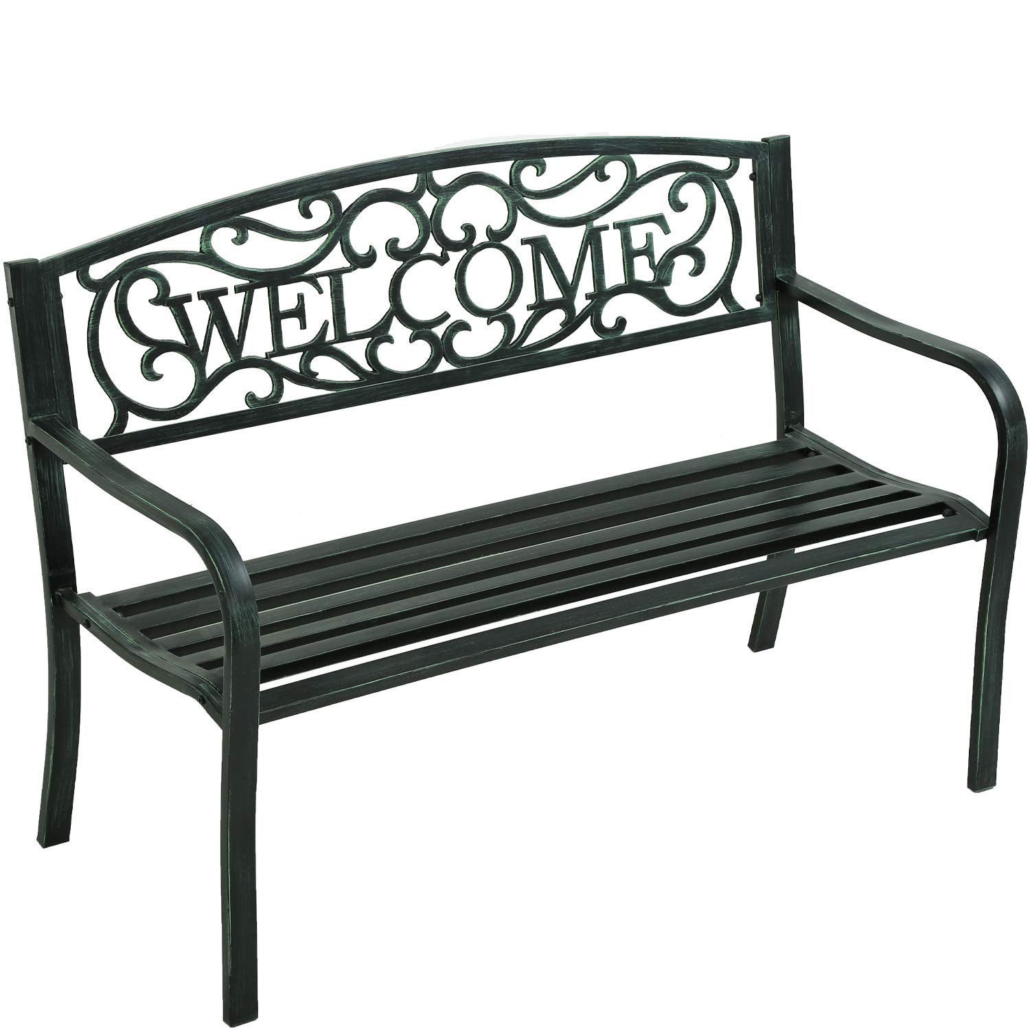 Sturdy Metal Garden Bench for Outdoor Patio, Yard & Porch - Weather-Resistant Park Bench with Cushion - Perfect for Entryway, Clearance Work & Relaxation