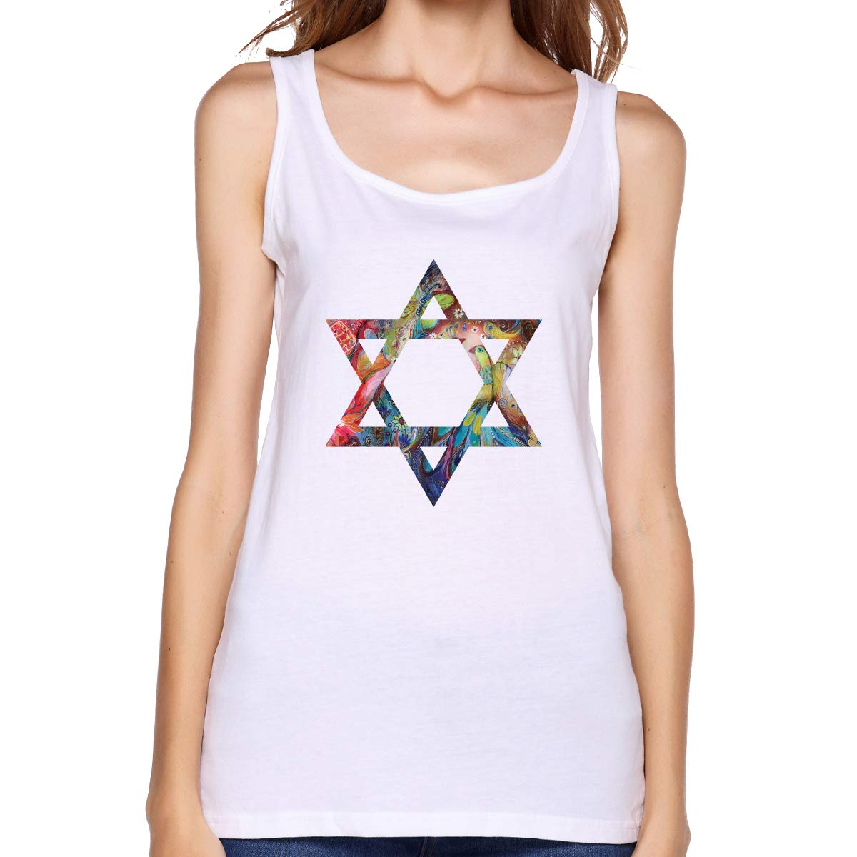 Israeli Jewish Art Judaic Symbol Women's Cotton Loose Fit Tank Tops - Breathable Athletic Workout Sleeveless Shirts for Women - Perfect for Yoga, Gym & Casual Wear
