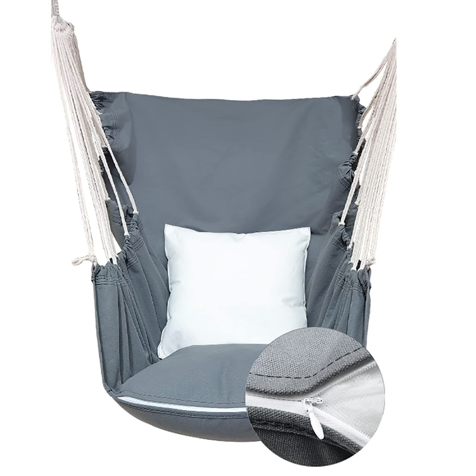 Premium Hammock Chair with 2 Removable Zippered Cushions & Rope Swing - Indoor/Outdoor Hanging Chair Supports 330 lbs - Perfect for Patio, Garden, Balcony & Bedroom Relaxation (Includes 2 S-Hooks)