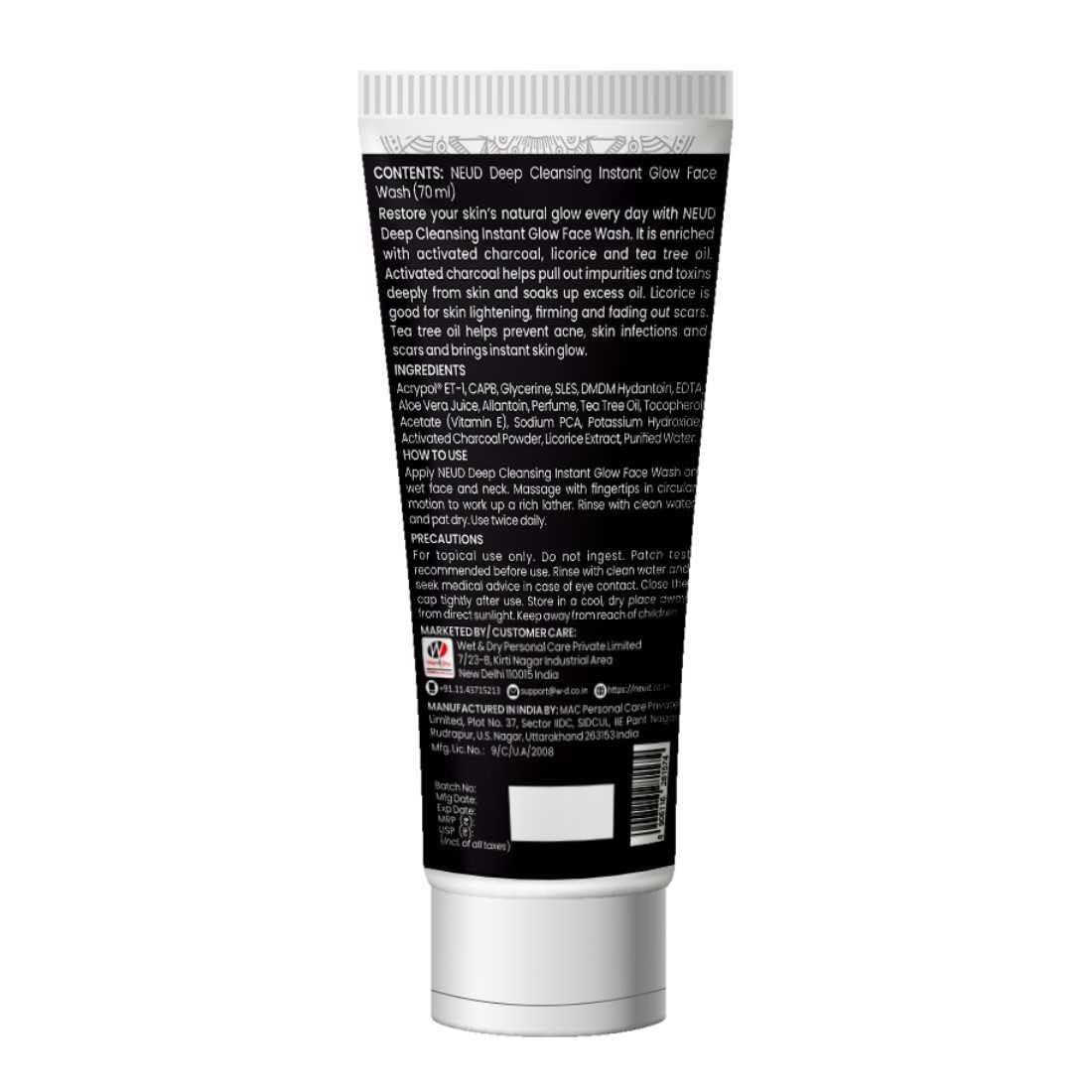 NEUD Deep Cleansing Instant Glow Face Wash for Men & Women - 2 Pack (70ml Each) | Gentle Exfoliating & Brightening Facial Cleanser for Daily Skincare Routine