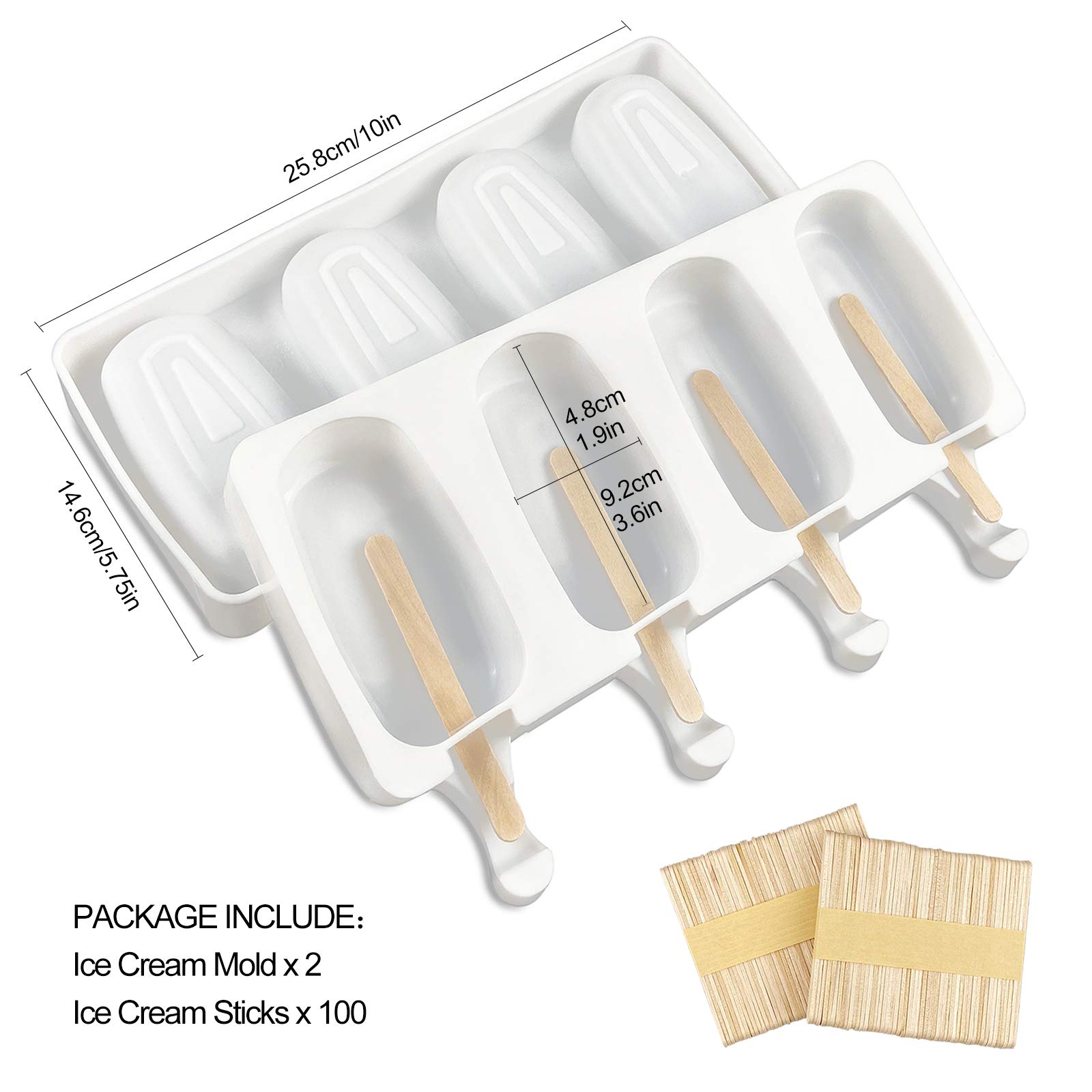 2 Pack Reusable Food Grade Silicone Popsicle Molds - Large 3D Ice Cream, Candy, Cakesicle & Chocolate Molds for Baking DIY Frozen Treats with 100 Wooden Sticks | Perfect for Summer Desserts, Kids Snacks & Party Favors