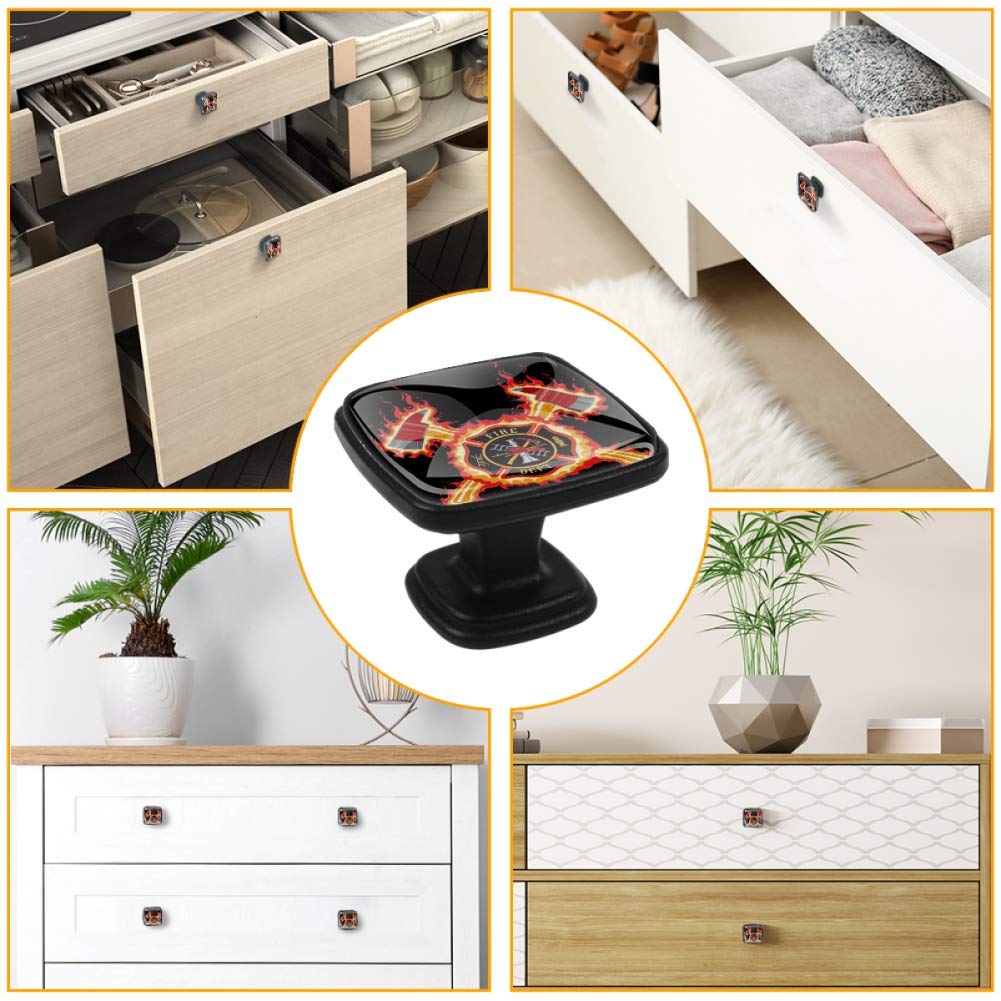 4-Piece Firefighter Cross with Axes Flame Cabinet Knobs - 30mm Square Drawer Pulls for Kitchen, Bathroom, Dresser - Rustic Home Decor & DIY Furniture Upgrade