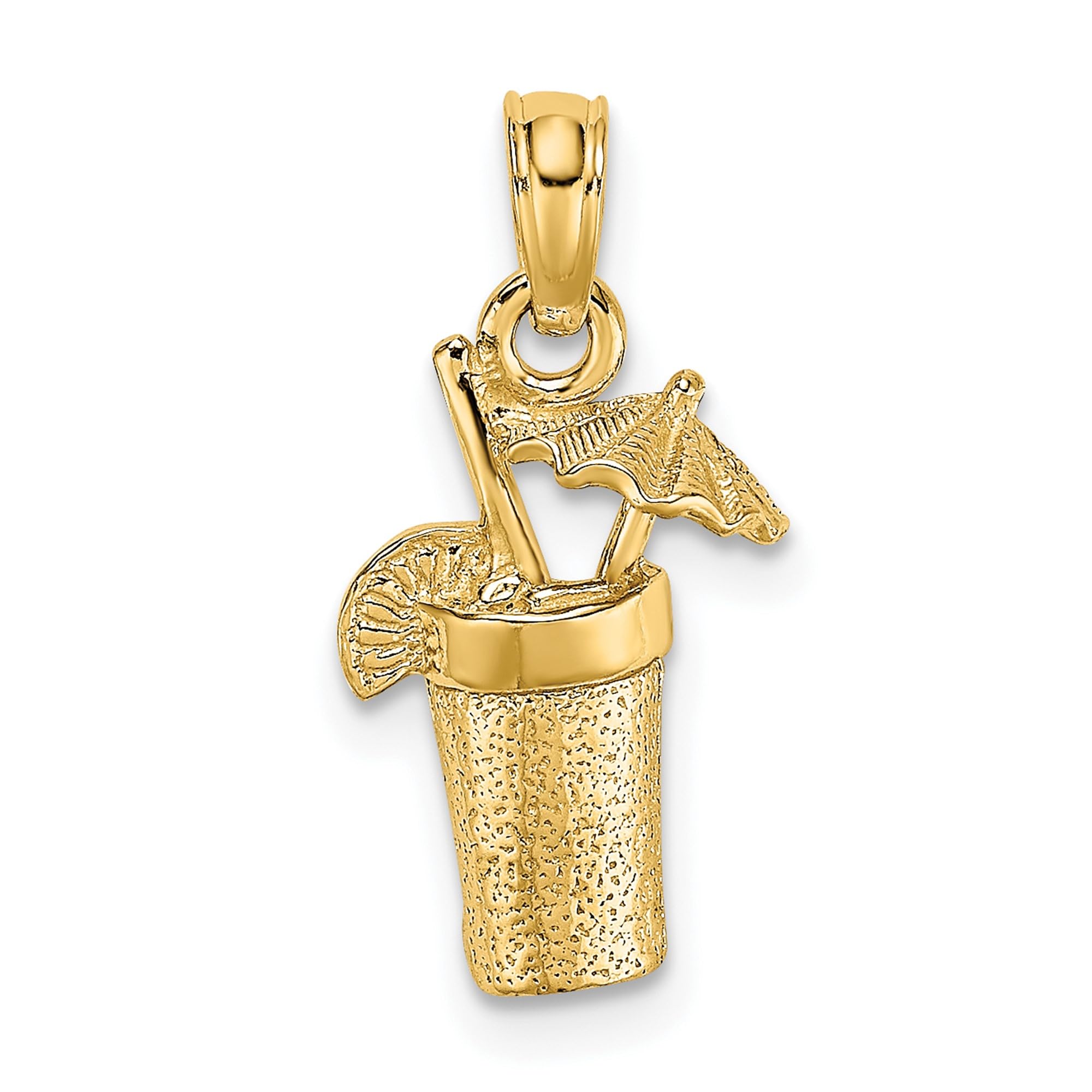 14K Solid Yellow Gold Cocktail Umbrella Pendant Necklace - Elegant Drink Charm Jewelry for Parties, Beach Vacations & Summer Cocktail Events
