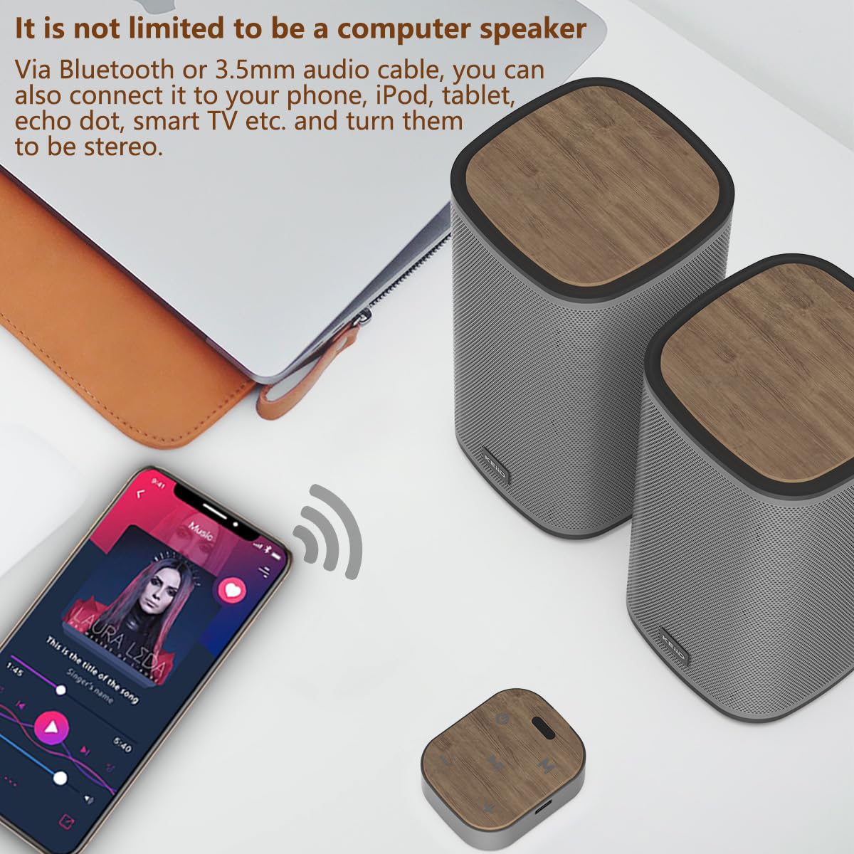 Wireless Bluetooth Computer Speakers with Touch Control for PC, Laptop & Desktop - Stereo Gaming Speakers with 4 EQ Modes, Modern Design (2024 Model) - Perfect for Home Office, Gaming & Music Streaming