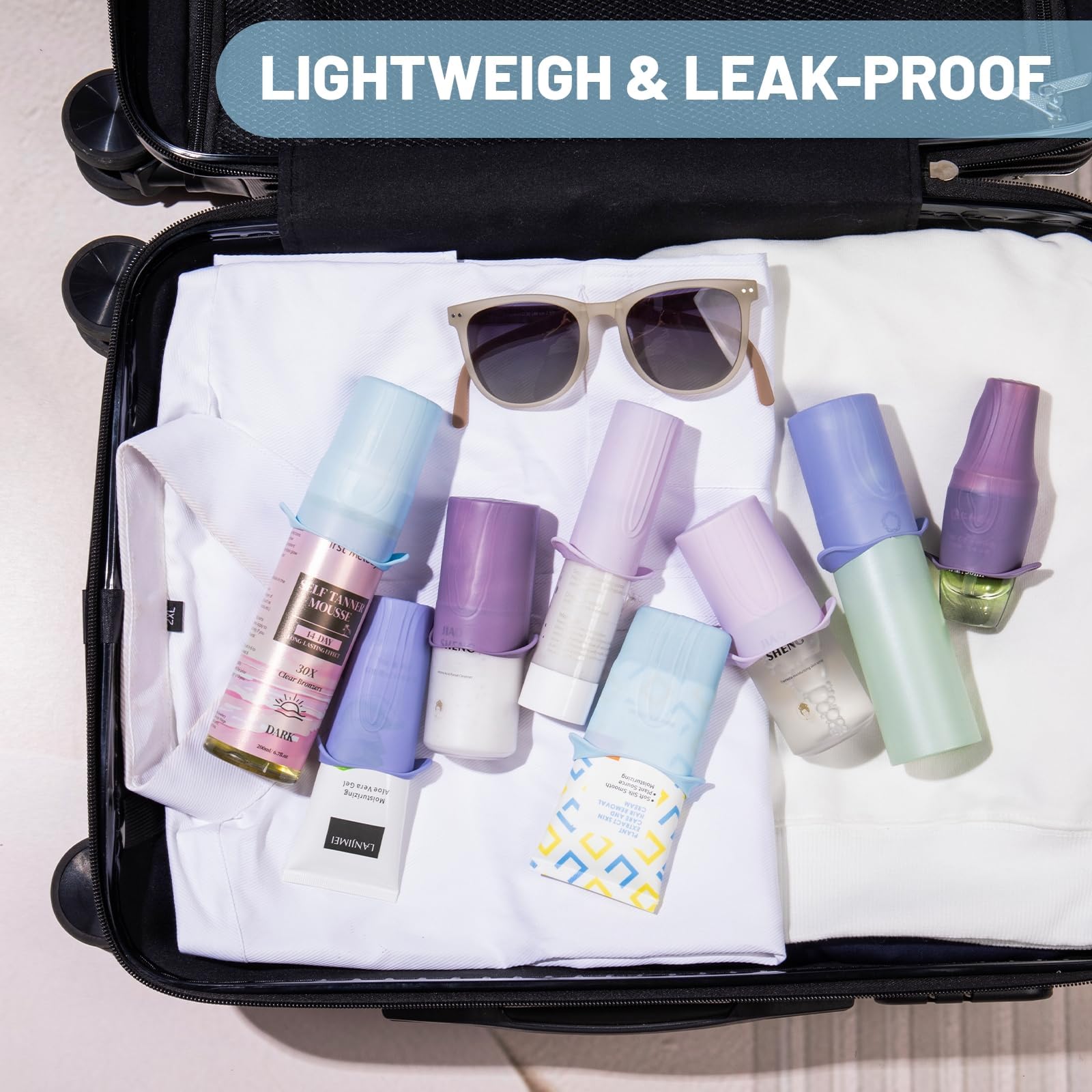 Leakproof Travel Bottle Covers with Elastic Lids - Secure Cosmetic Containers for Toiletries | Prevent Leakage in Luggage | Perfect Travel Accessories for Vacation, Business Trips & Camping Essentials
