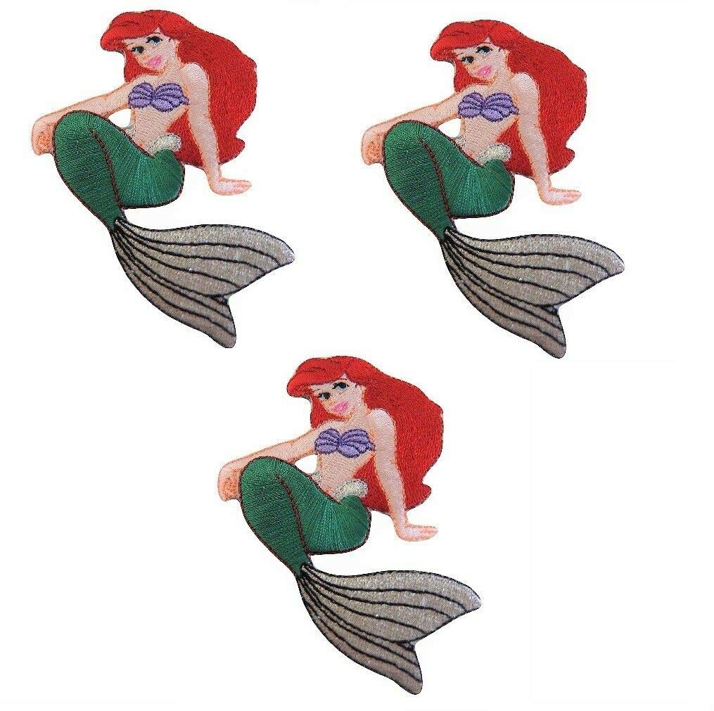 The Little Mermaid Ariel Embroidered Iron-On Patches Set of 3 - Disney Princess Costume Accessories for Kids DIY Crafts, Jackets & Backpacks