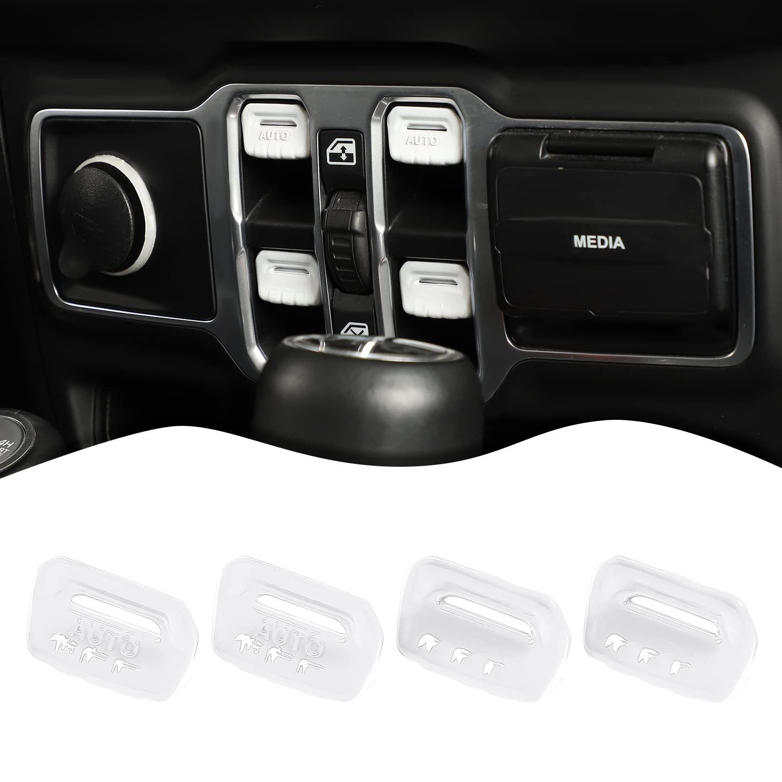 4PCS White Window Switch Button Cover Trim Interior Accessories for Jeep Wrangler JL JLU Gladiator JT 2018-2023 - Upgrade Your Ride with Stylish Protection (Perfect for Off-Roading & Daily Commute)