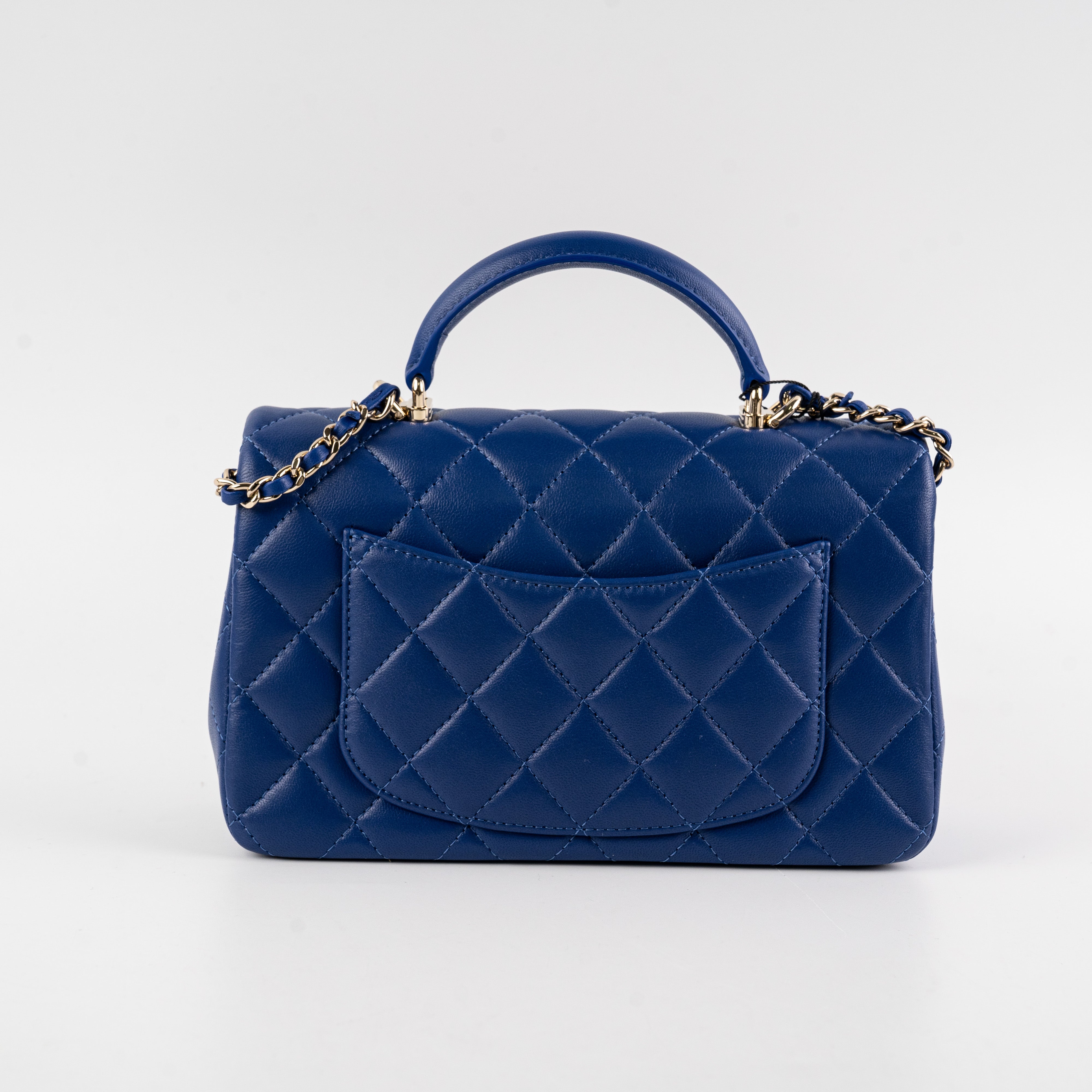 Chanel Mini Top Handle Bag in Lambskin Leather - Blue Microchip | Luxury Crossbody Purse for Women, Perfect for Parties & Evening Events