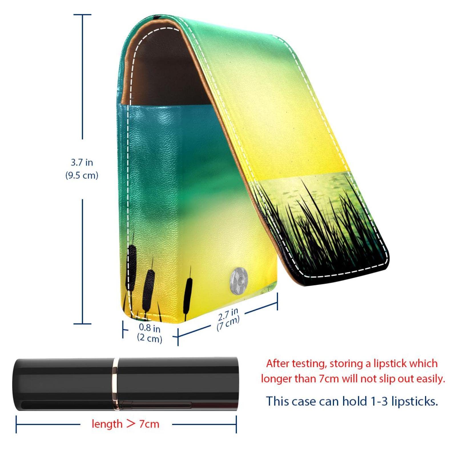 Personalized Lipstick Case - Portable Makeup Bag & Cosmetic Pouch Organizer - Dark Green Silhouette Geese & Cattails Sunset Design - Perfect for Travel, Home Storage & Gift Giving