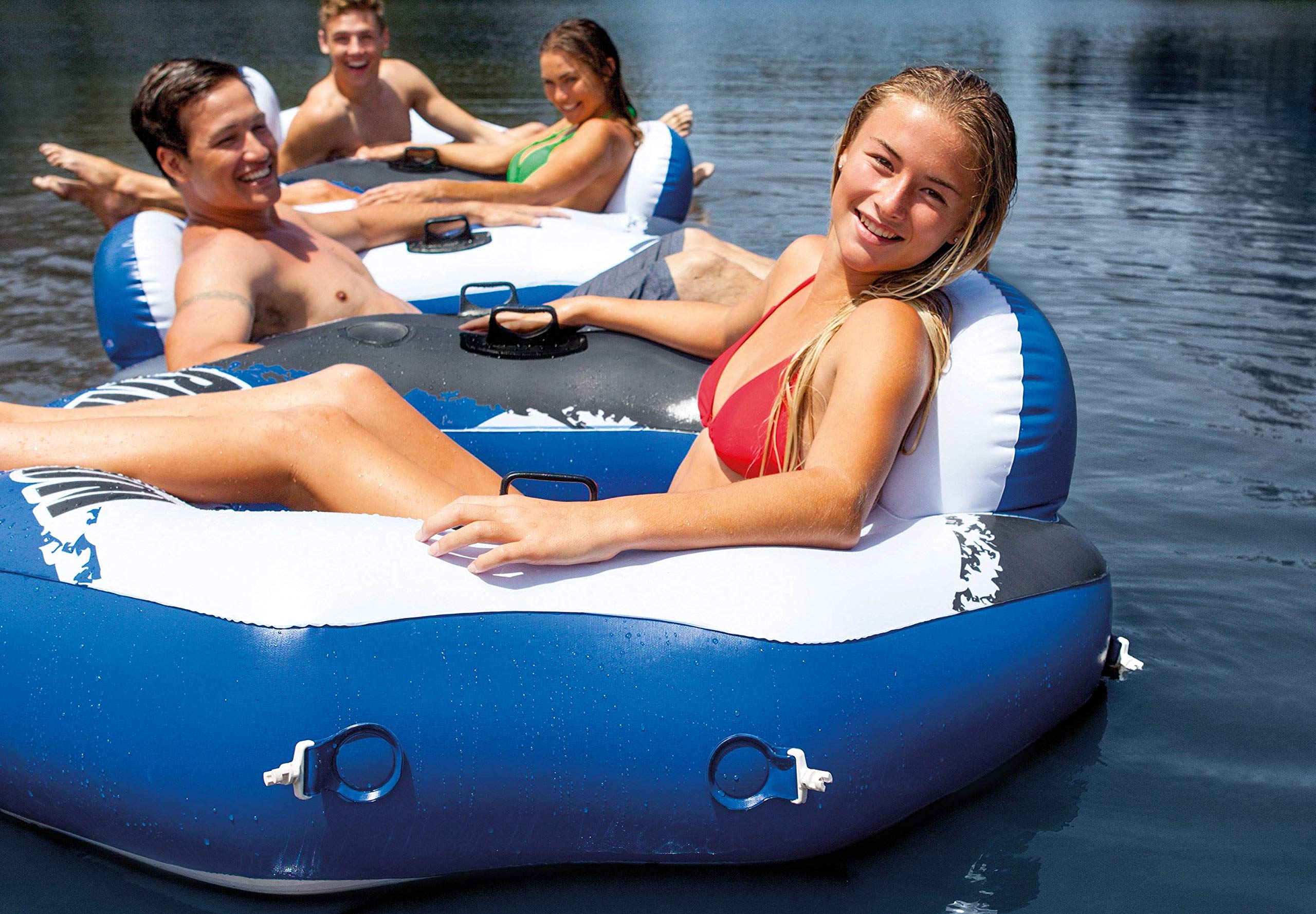 Intex River Run Connect Lounge Inflatable Floating Water Tube (6 Pack) with Cooler - Perfect for Pool Parties, Lake Relaxation & Summer Fun