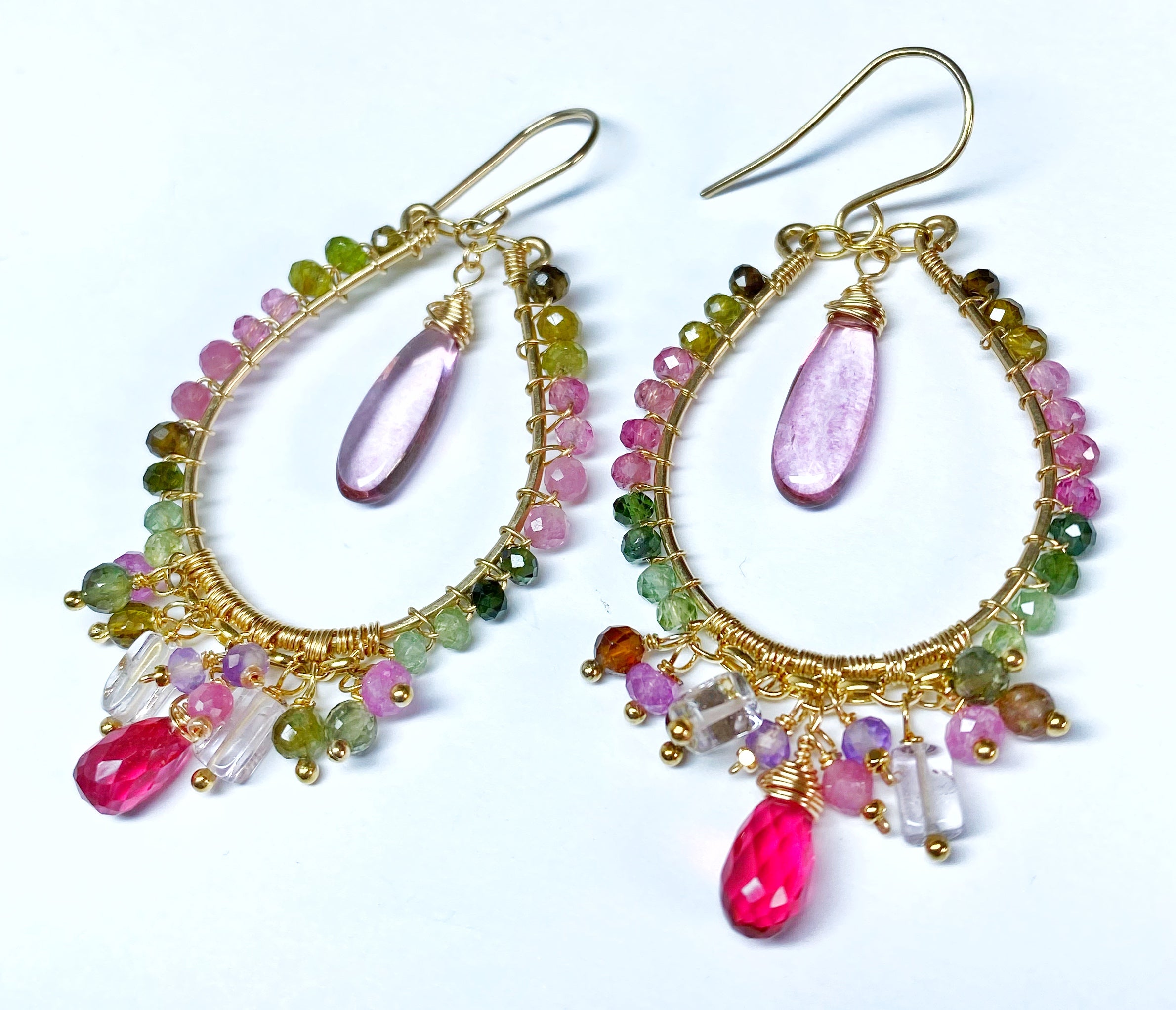 Tourmaline Gemstone Gold Fill Hoop Chandelier Earrings - Elegant Dangle Earrings for Women, Perfect for Parties, Weddings & Special Occasions