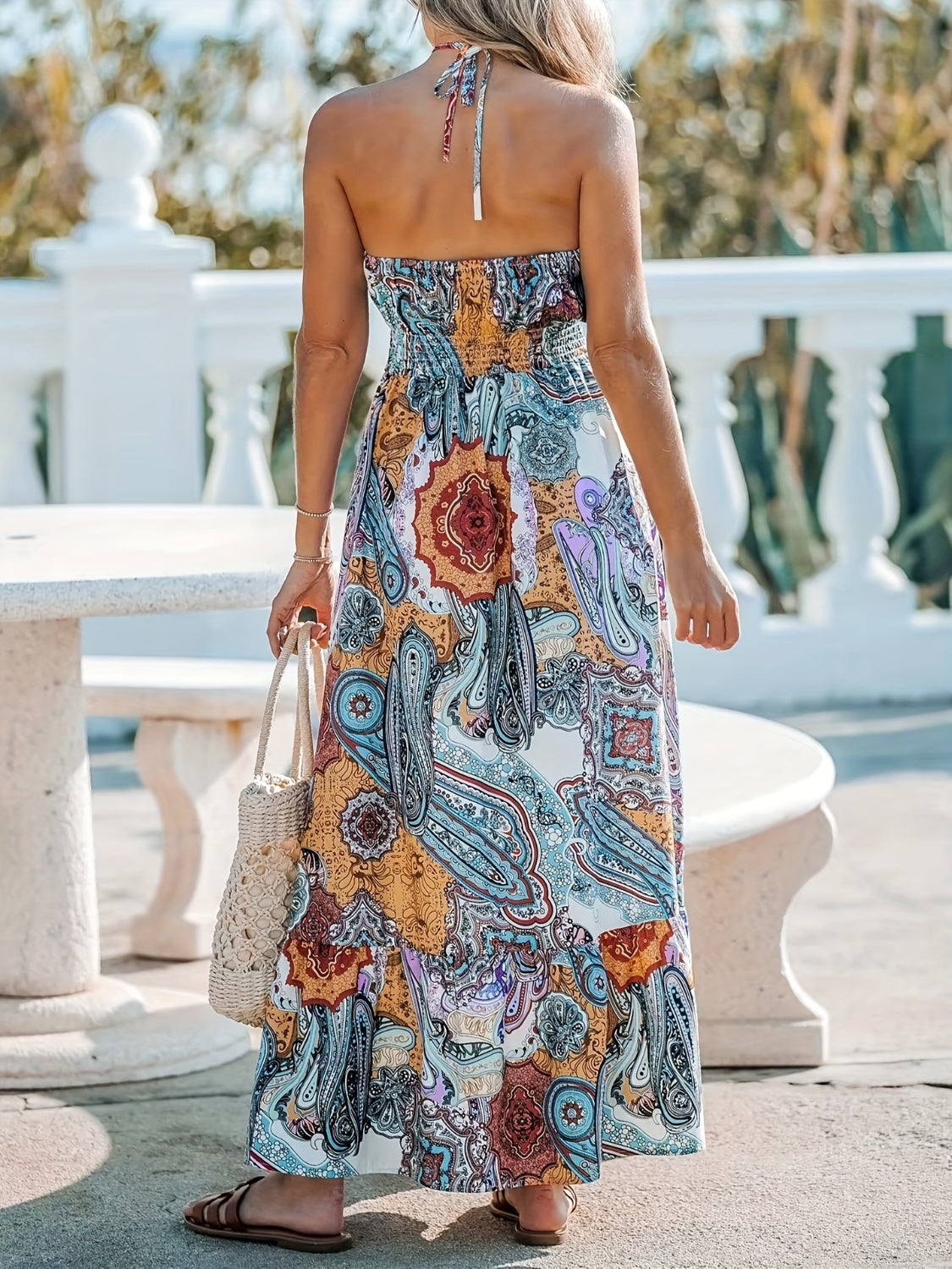 Floral Printed Halter Neck Maxi Dress for Women - Summer Beach Vacation, Pool Party, and Tropical Getaway Outfit