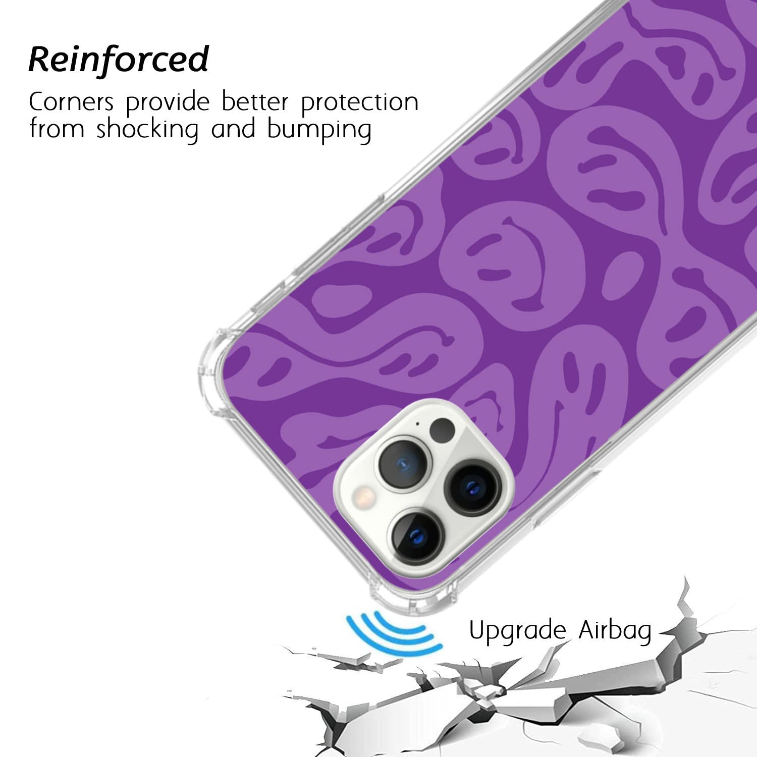 Trippy Aesthetic Purple Smile Face iPhone 12 Pro Max Case - Trendy Melting Design TPU Bumper Cover for Women Men Teens - Perfect for Music Festivals & Artistic Lifestyle