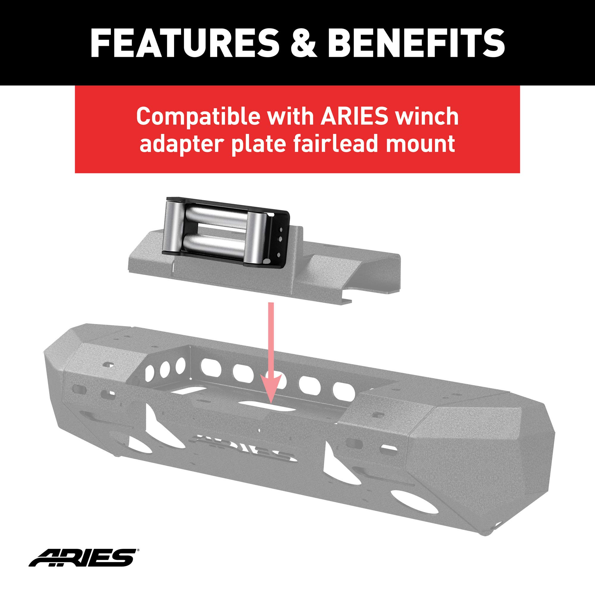 ARIES 2156071 Winch Roller Fairlead - Heavy Duty Off-Road Winch Guide for Jeep, Truck & ATV - Perfect for Rock Crawling & Recovery Operations