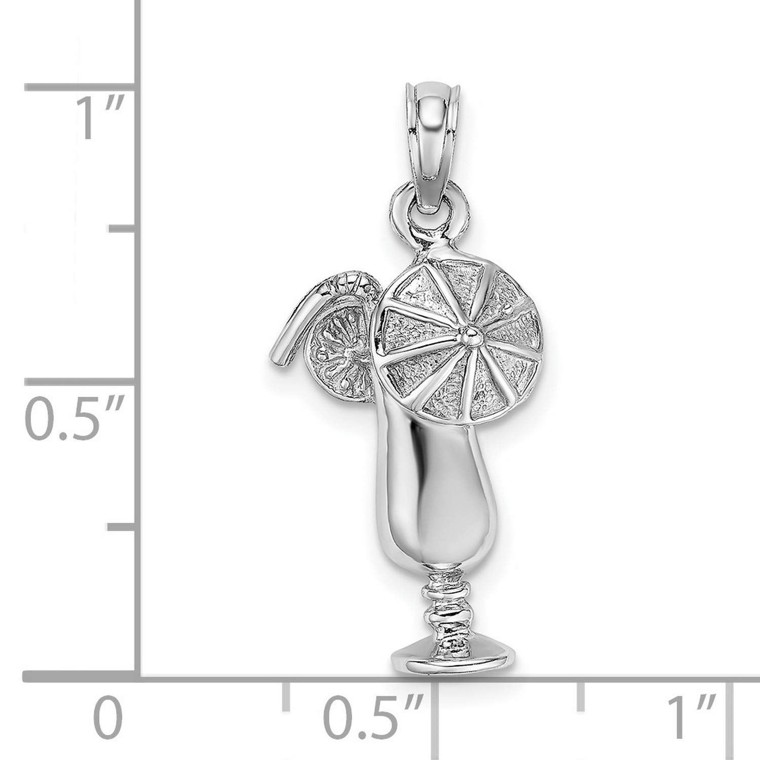 14K White Gold Polished Tropical Drink Charm - 17mm x 11mm - Perfect for Cocktail Jewelry, Beach Party Accessories & Summer Fashion