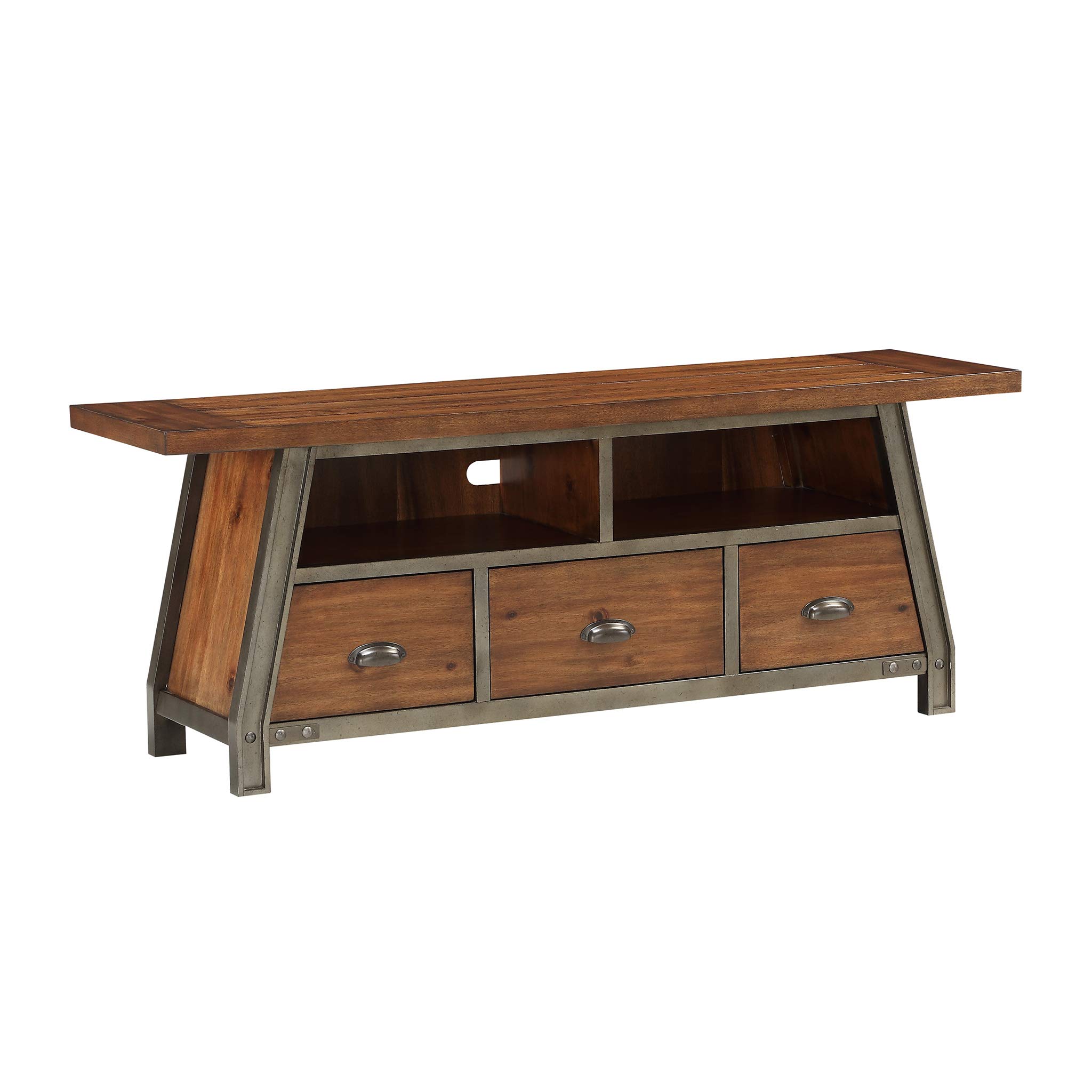Homelegance 64 Inch TV Stand with Storage Shelf - Rustic Brown Wood Entertainment Center for Living Room, Bedroom & Home Theater