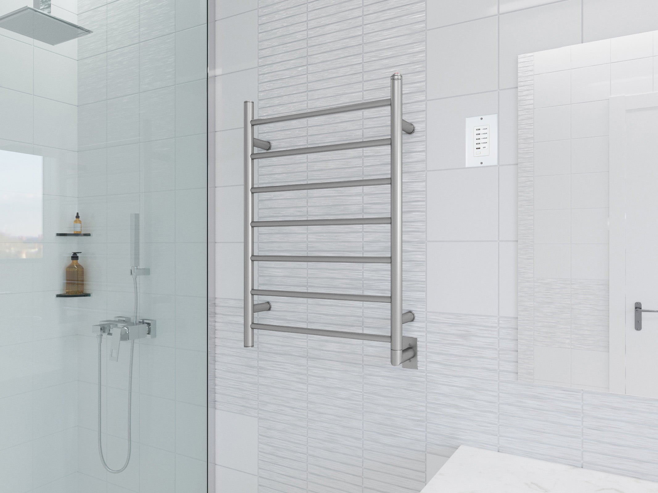 Premium 7-Bar Hardwired Bathroom Towel Warmer - Brushed Stainless Steel with Digital Wall Timer - Perfect for Spa, Luxury Hotels & Home Bathroom Heating