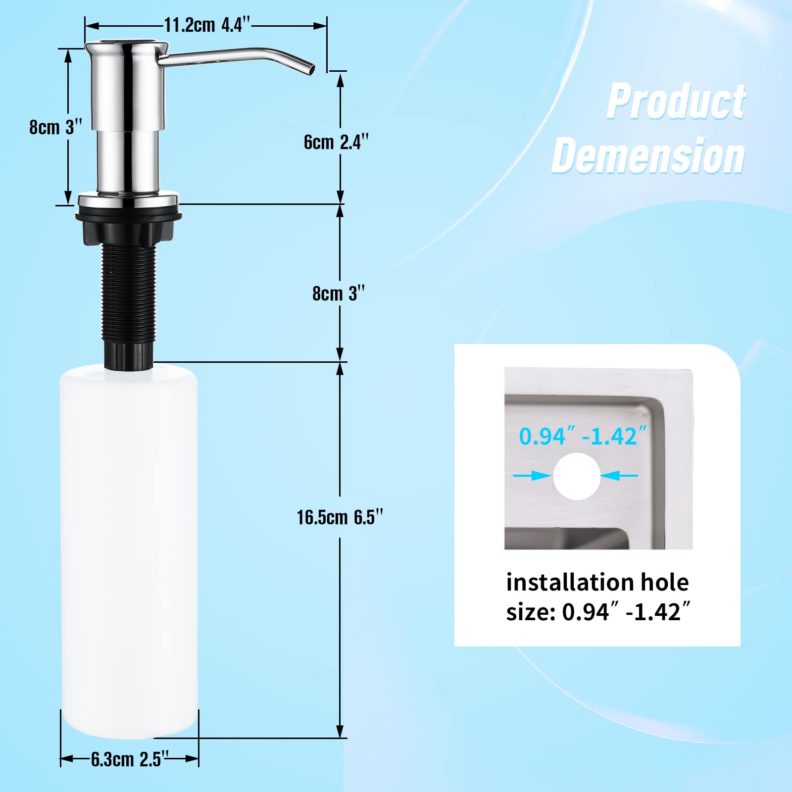 CREA Chrome Countertop Soap Dispenser - 17oz Large Capacity with 39