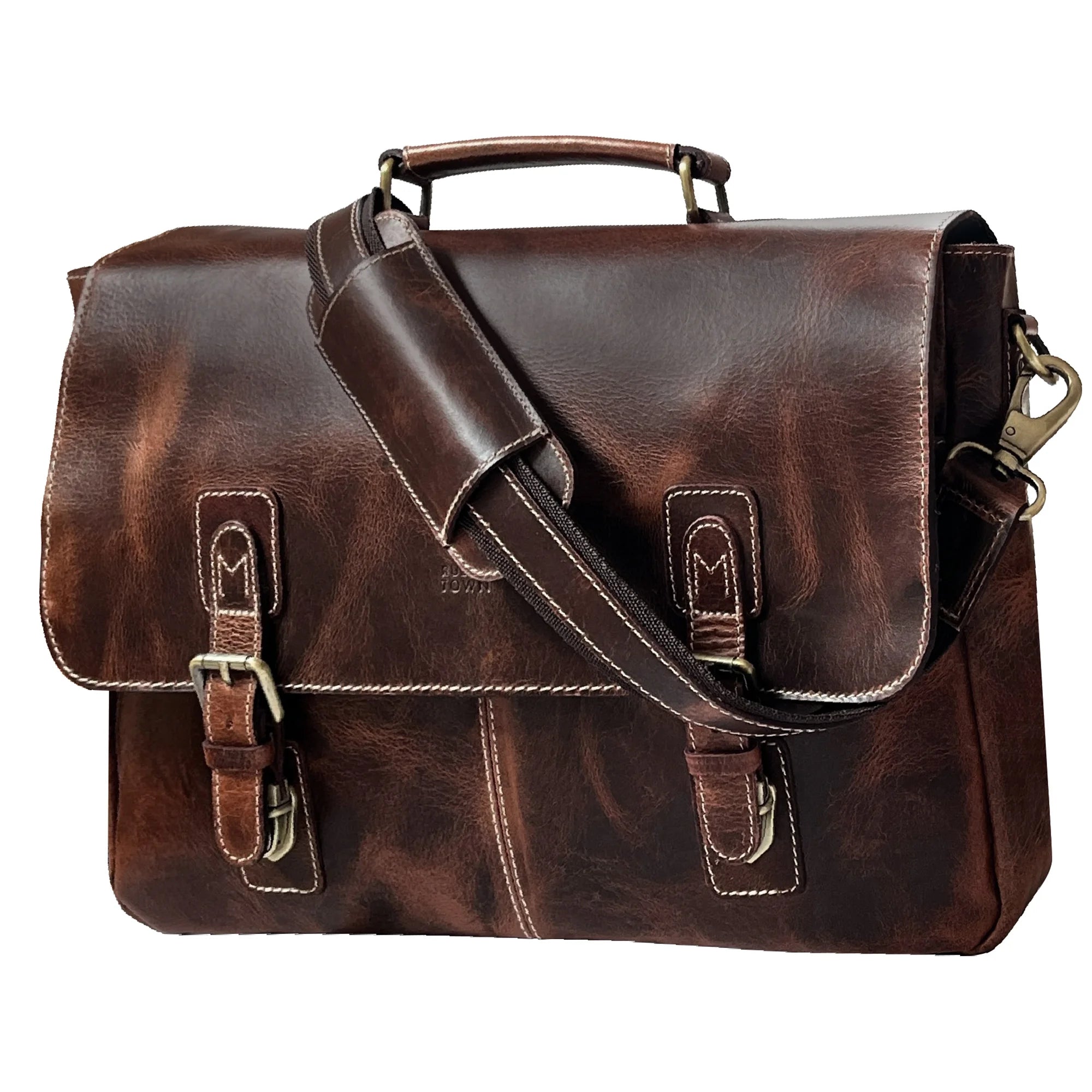 Predator 16 Leather Satchel Laptop Briefcase Bag for Men - Professional Business Work Bag with Adjustable Shoulder Strap, Walnut Brown - Perfect for Office, Travel & Daily Commute