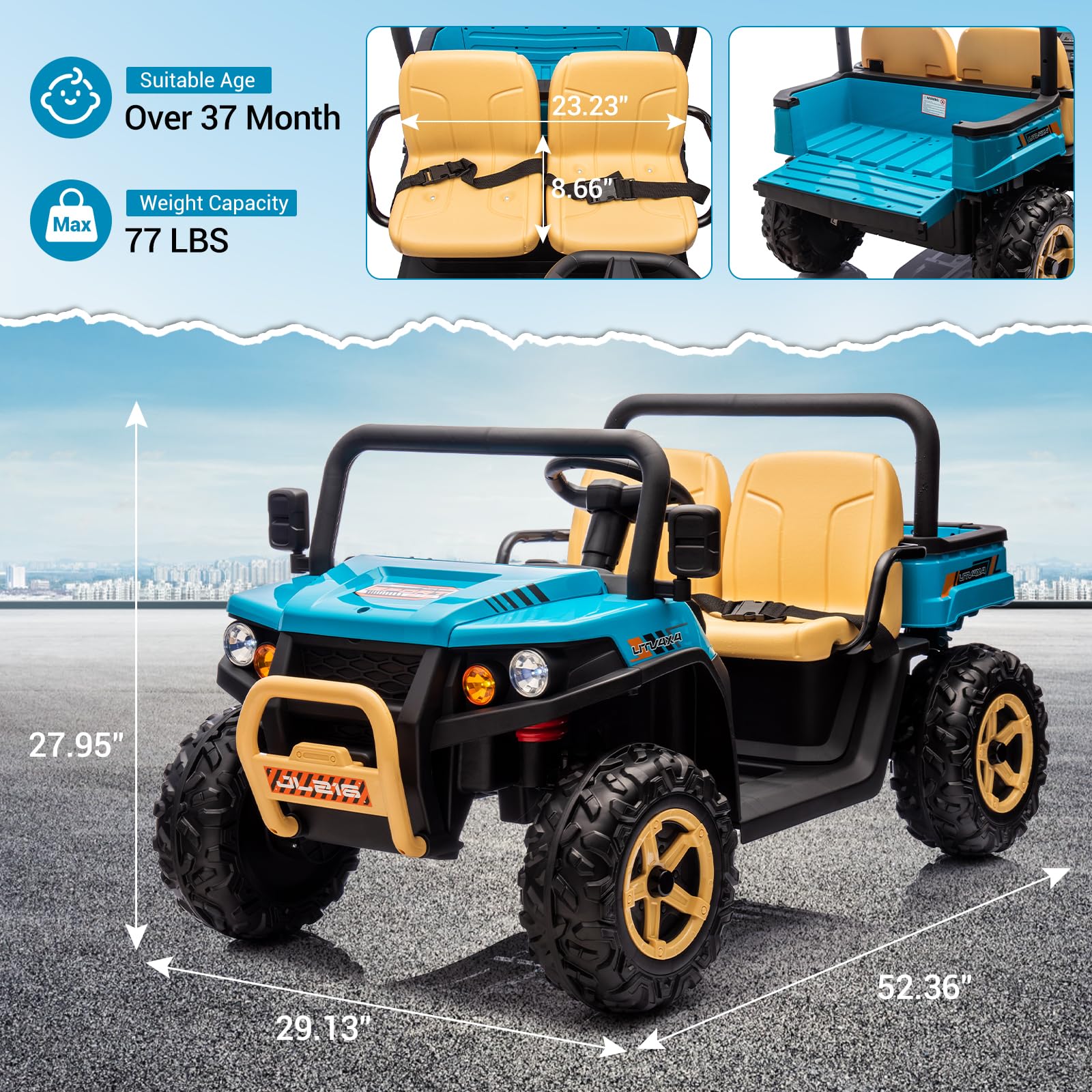 GARVEE 24V 6-Wheel Electric Ride-On Dump Truck for Kids - 2 Seater Remote Control UTV Vehicle with 6X6 Off-Road Wheels | Battery Powered Toy Car for Ages 3+ | Outdoor Play, Backyard Adventure & Construction Pretend Play (New Blue)