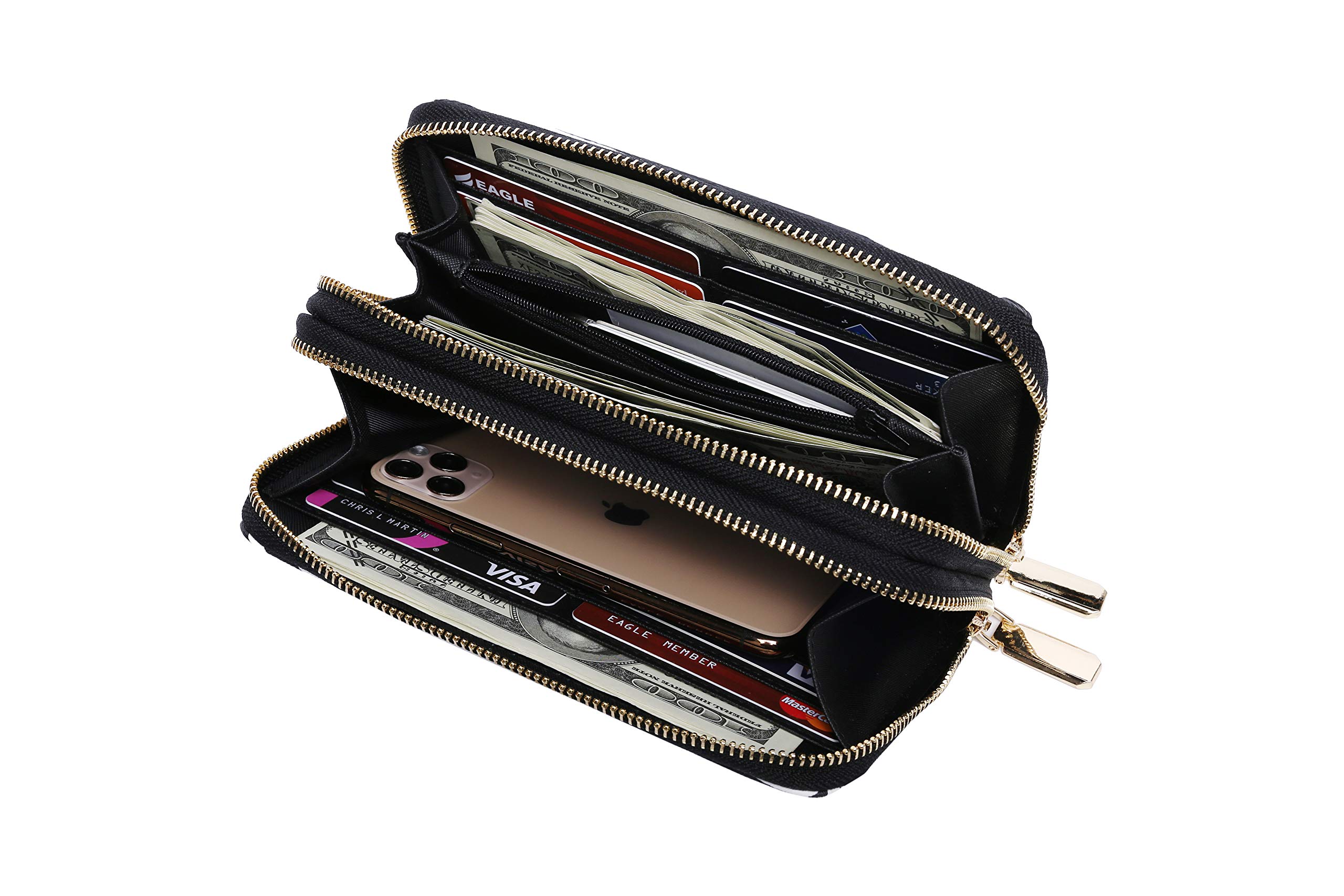 Daisy Rose Women's RFID Blocking PU Vegan Leather Phone Clutch Wallet with Dual Zipper - Multi-Card Organizer for Credit Cards & Cash - Perfect for Travel, Shopping, and Everyday Use