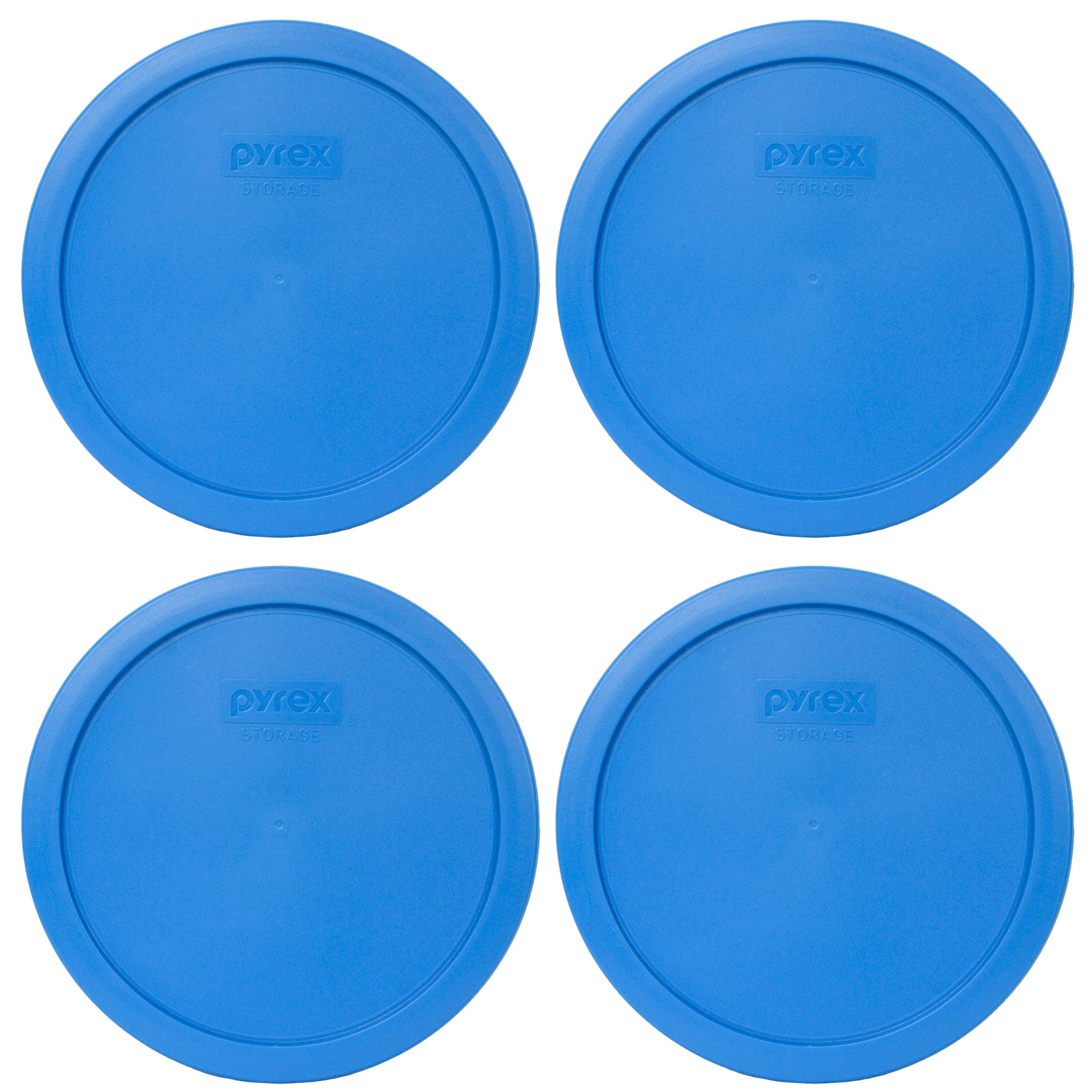 Pyrex 7402-PC 6/7 Cup Marine Blue Round Plastic Food Storage Container Lids - 4 Pack Set, BPA-Free, Made in USA - Perfect for Meal Prep, Leftovers & Refrigerator Organization