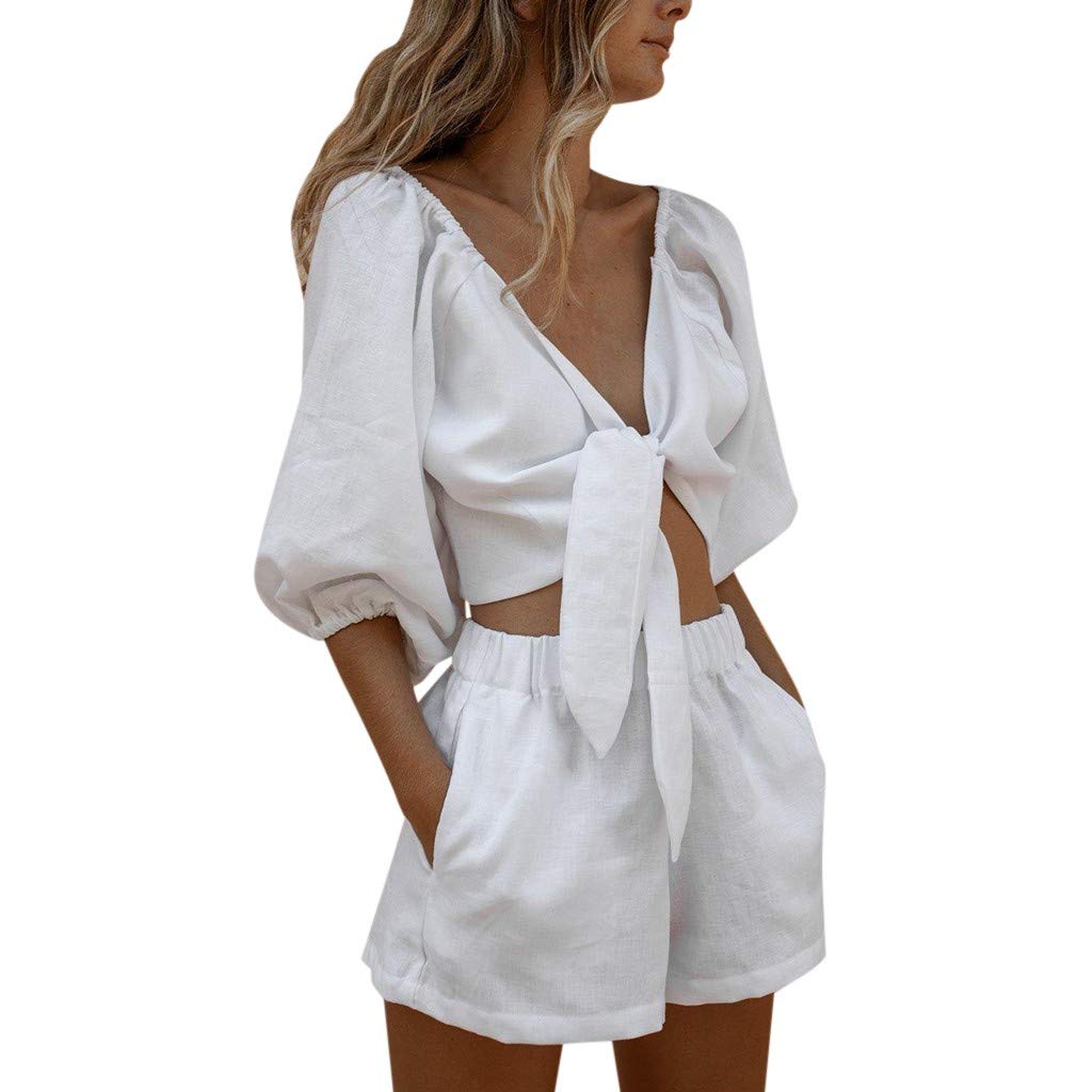 **Women's White Sport T-Shirt & Shorts Set - Basic Cotton Yoga Outfit for Summer & Fall - Trendy Workout Clothes for Running, Gym & Casual Wear**
