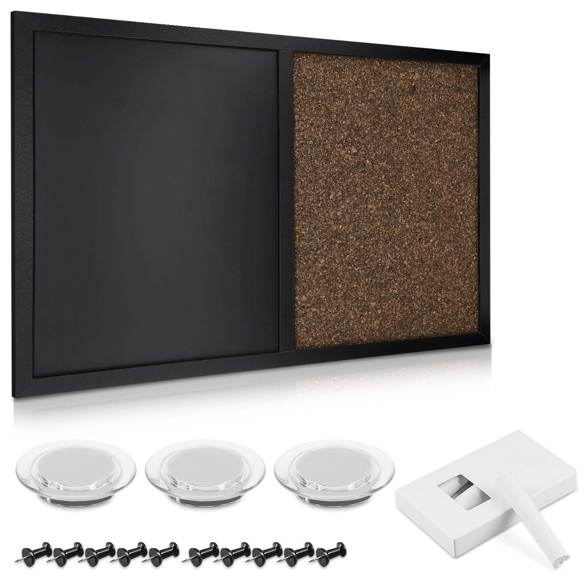 Navaris Magnetic Chalkboard and Cork Board Combo - 16x24 Inch Framed Bulletin Board for Wall with Chalk, Push Pins & Magnets - Perfect for Home Office, Classroom, Kitchen Memo Board