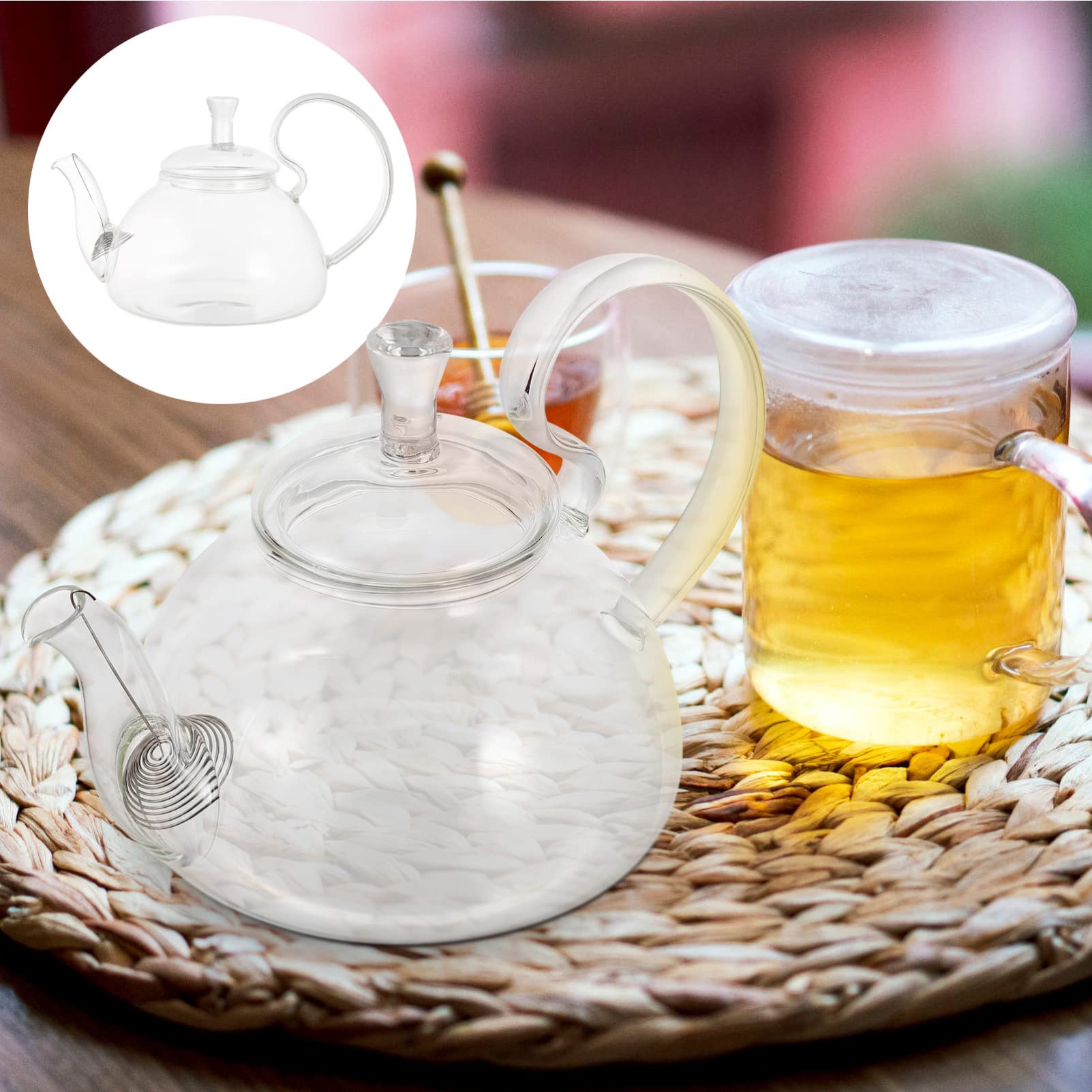 Heat Resistant Glass Teapot with Infuser - 32oz Borosilicate Glass Tea Kettle for Home & Office - Perfect for Brewing Loose Leaf Tea, Herbal Tea, and Iced Tea - Microwave & Dishwasher Safe